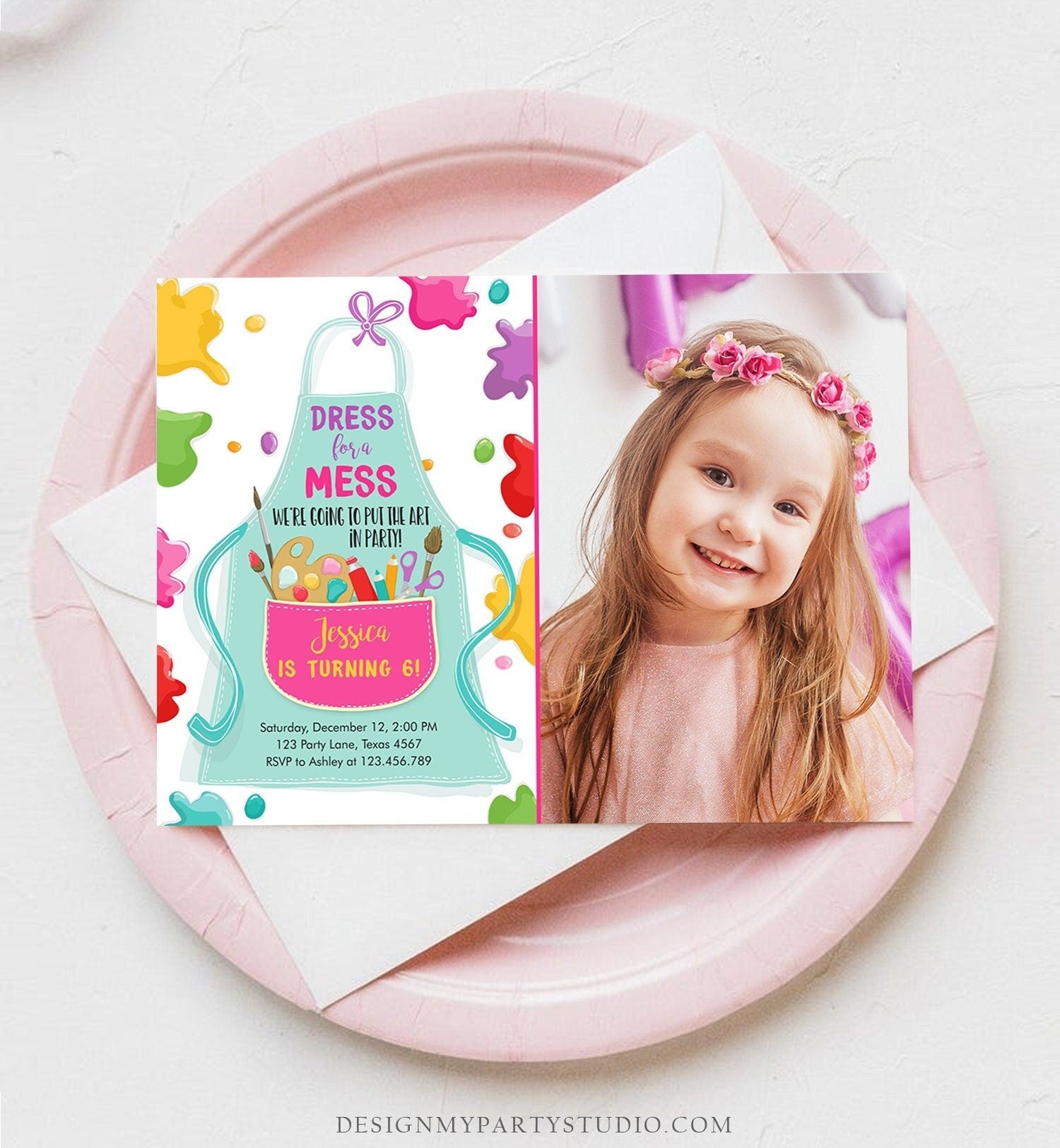 Editable Painting Party Invitation Art Party Birthday Invite Girl Pink Paint Craft Party Download Printable Template Digital Corjl 0319