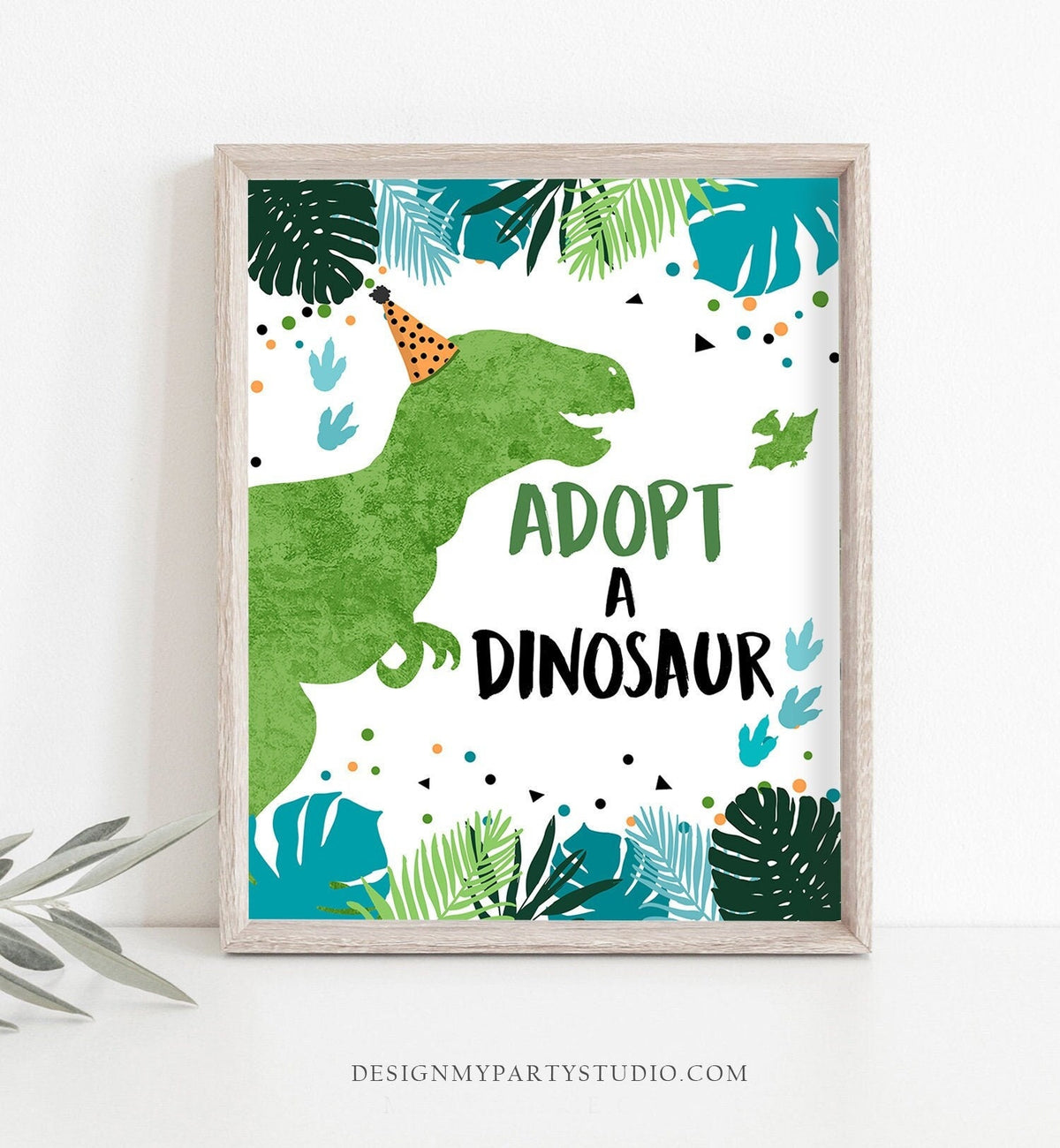 Adopt A Dinosaur Sign Table Decor Dinosaur Birthday Dinosaur Adoption Boy Blue Green Dino Party T-Rex Prehistoric Download Printable 0389