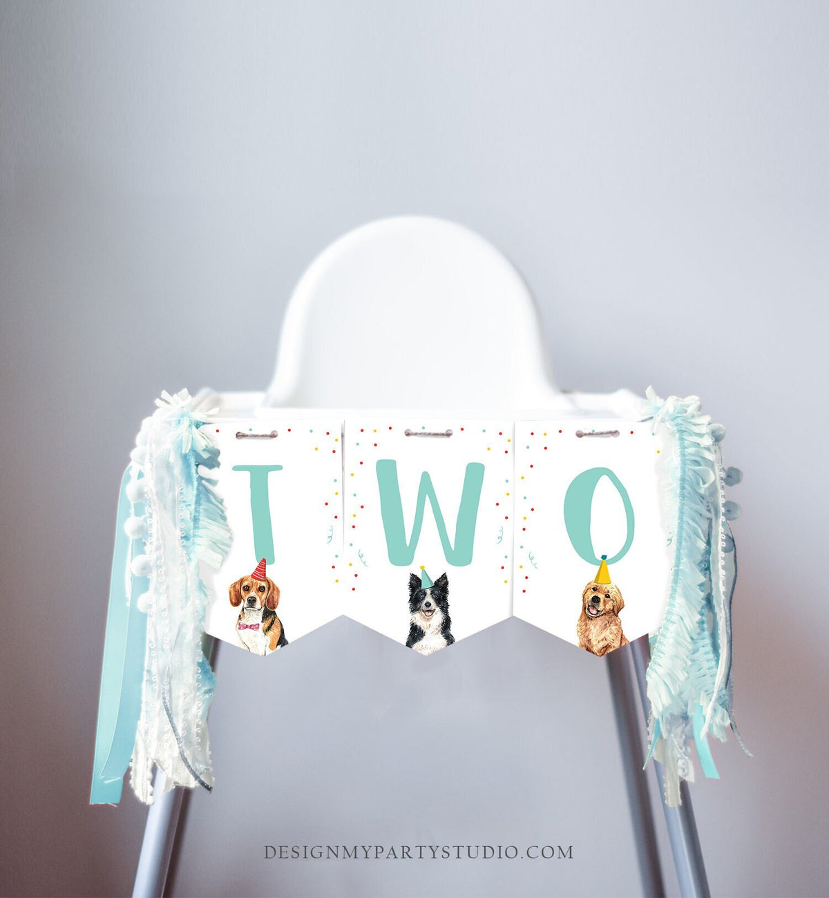 Puppy 2nd Birthday High Chair Banner Dog Birthday Party Puppy Birthday Boy TWO Banner Puppy Party Decor Dog Download PRINTABLE Digital 0384