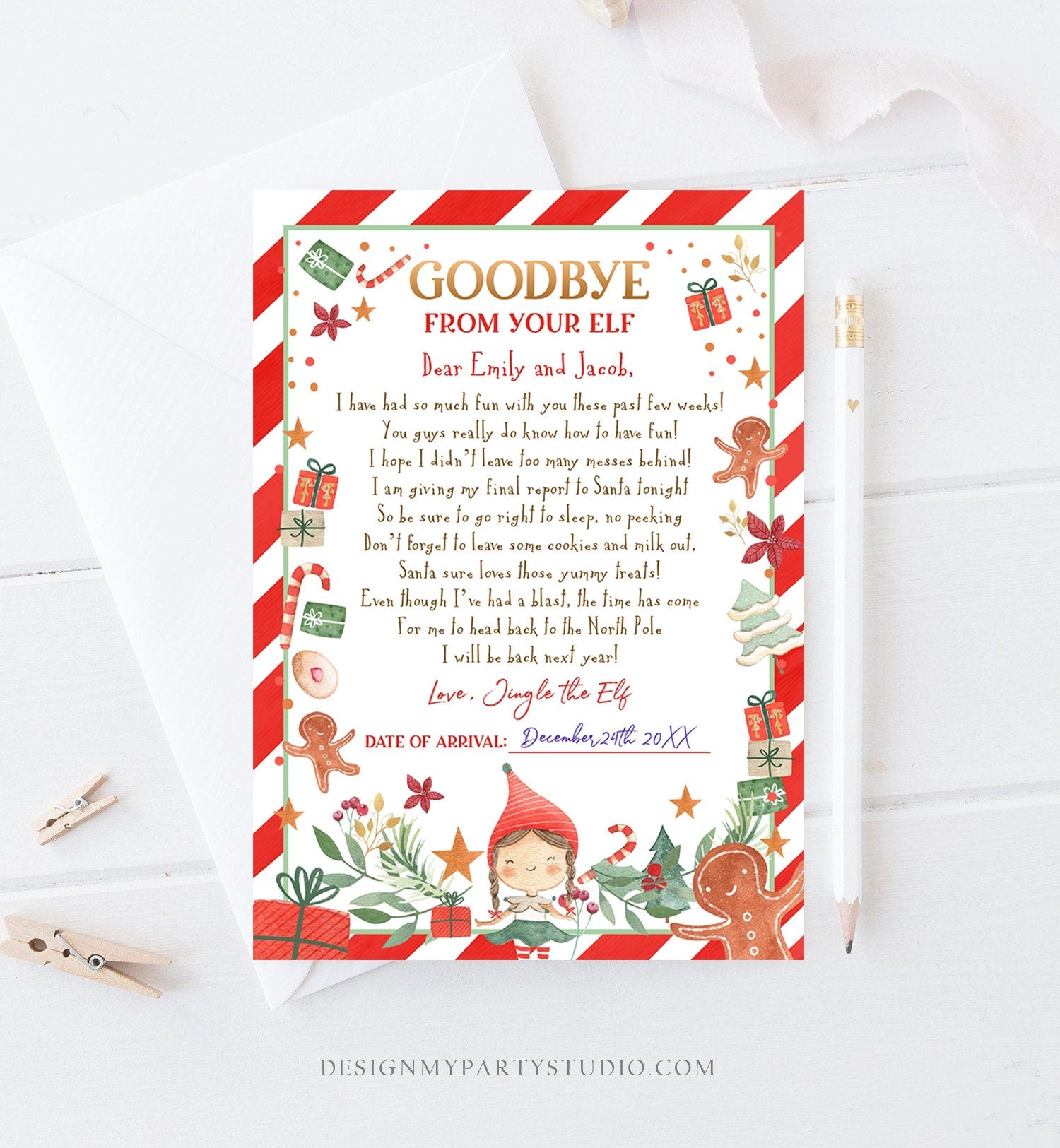 Editable Elf Goodbye Letter Departure Letter Christmas Goodbye to Your Elf Christmas Elf Letter Santa Claus Poem Printable Template 0358