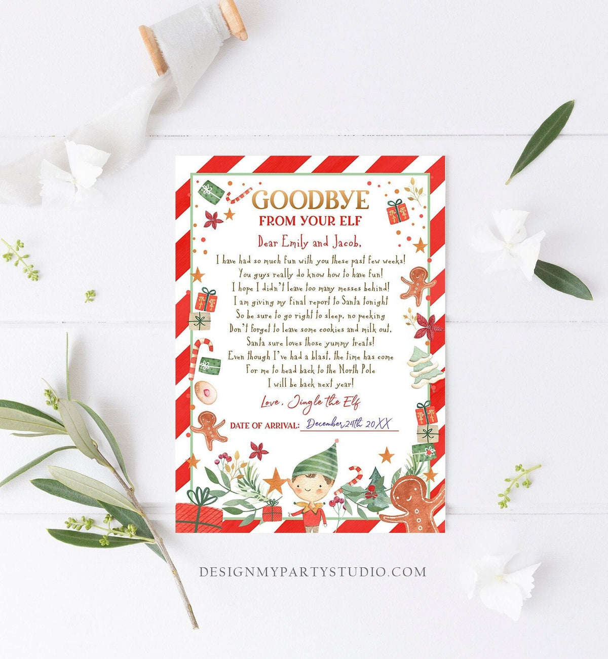 Editable Elf Goodbye Letter Departure Letter Christmas Goodbye to Your Elf Christmas Elf Letter Santa Claus Poem Printable Template 0358