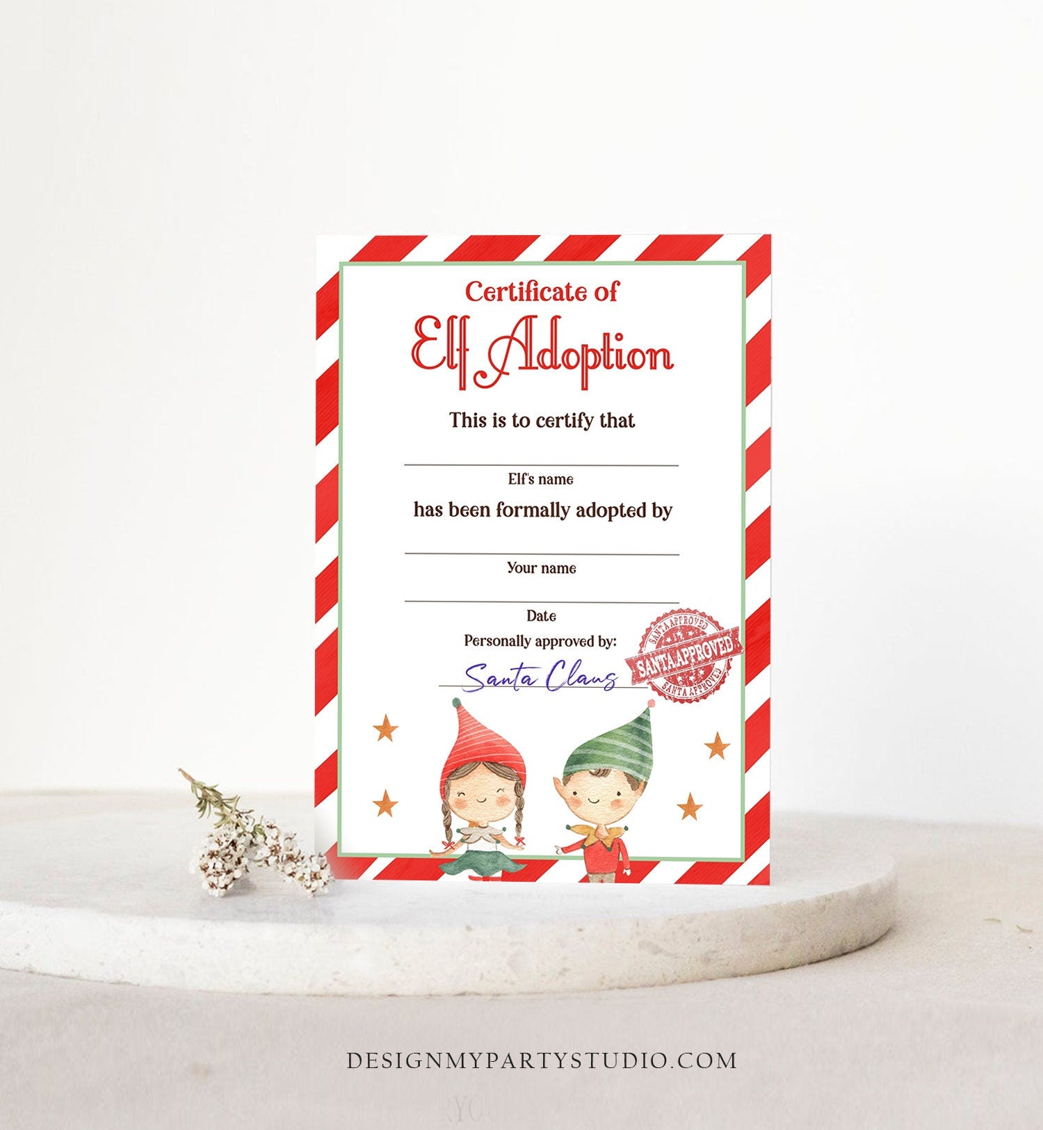 Editable Elf Adoption Certificate Adopt an Elf Letter Elf Activity Christmas Elf Certificate Santa North Pole Corjl Template Printable 0358