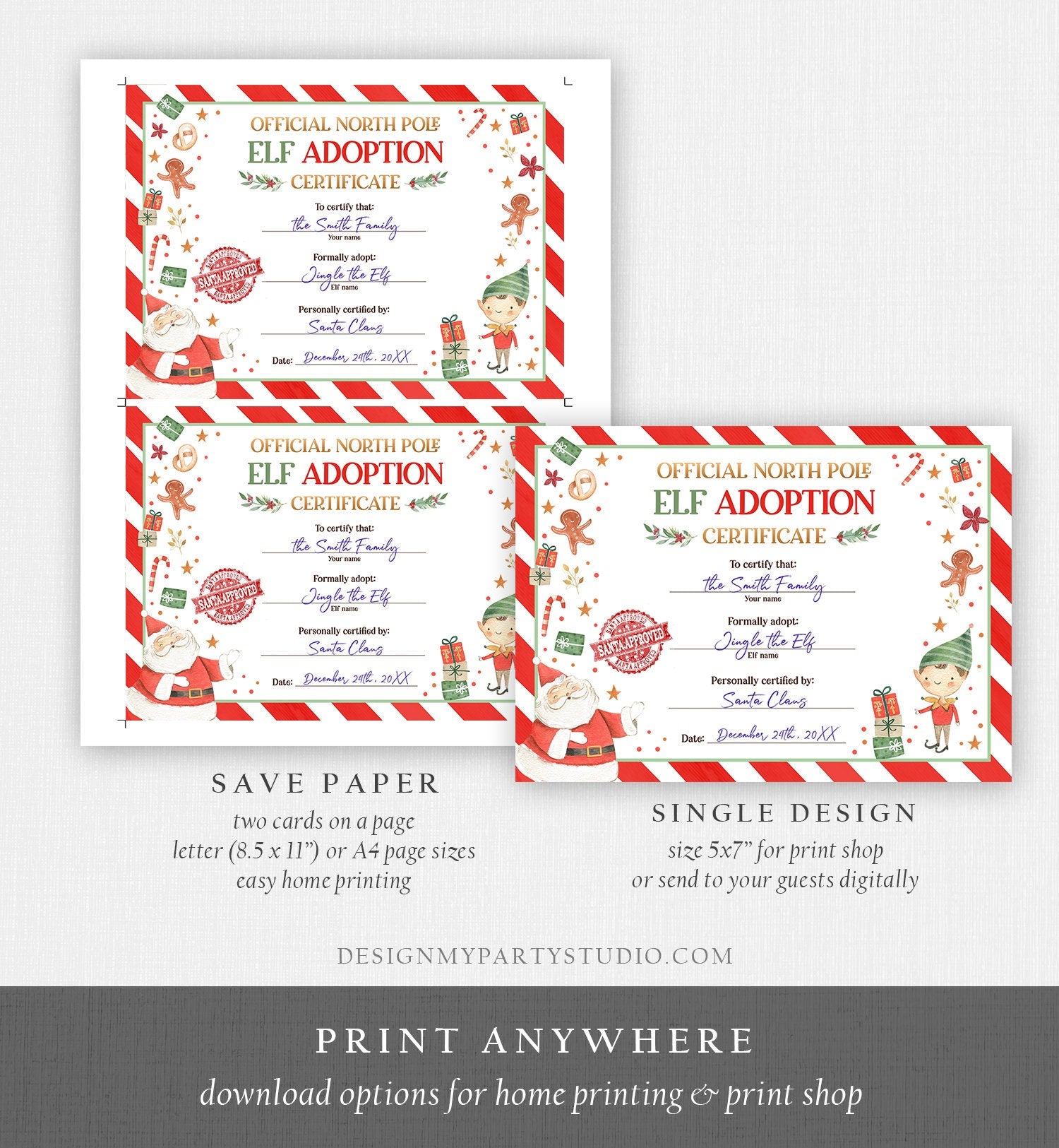 Editable Elf Adoption Certificate Adopt an Elf Letter Elf Activity Christmas Elf Certificate Santa North Pole Corjl Template Printable 0358