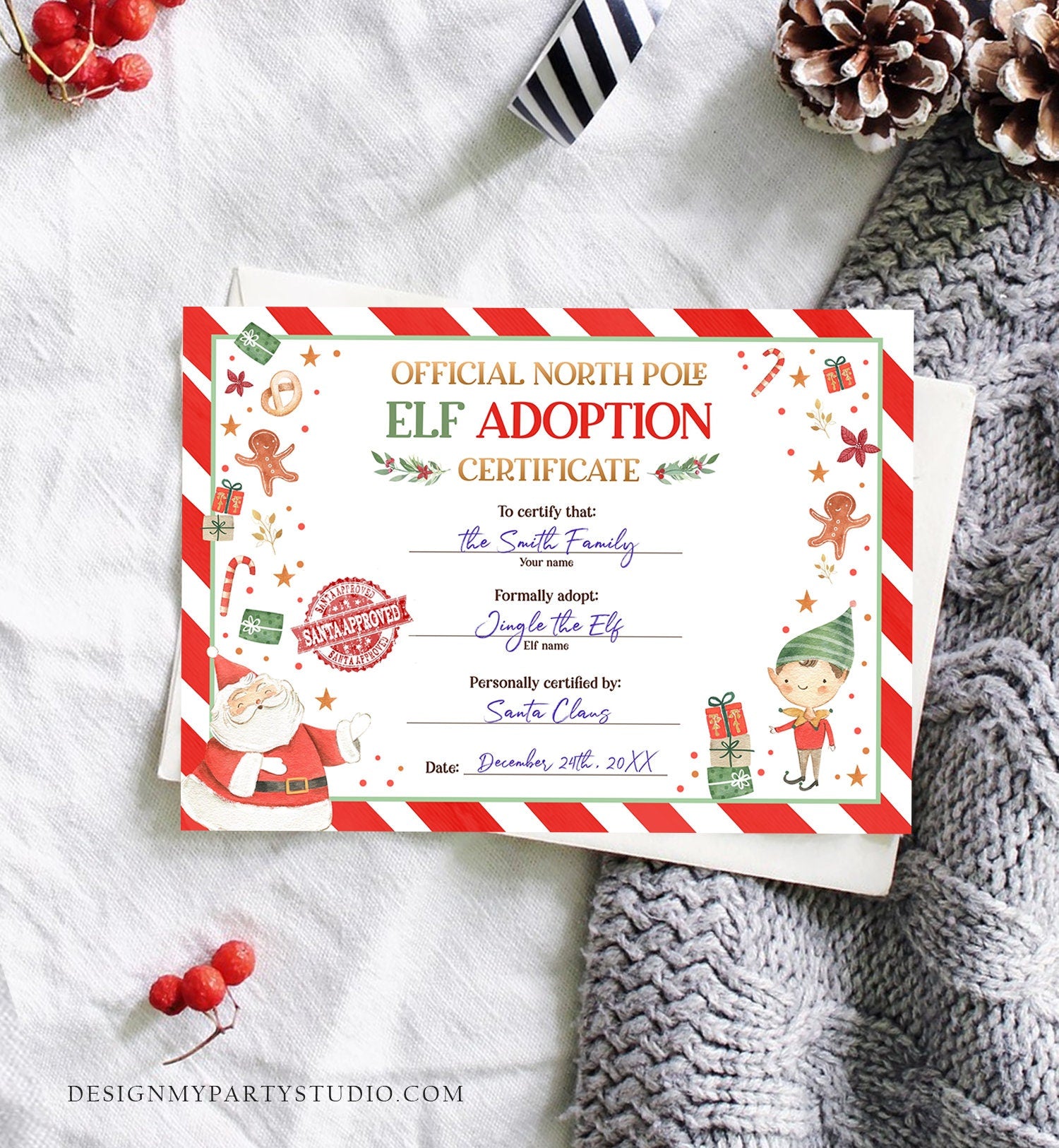 Editable Elf Adoption Certificate Adopt an Elf Letter Elf Activity Christmas Elf Certificate Santa North Pole Corjl Template Printable 0358