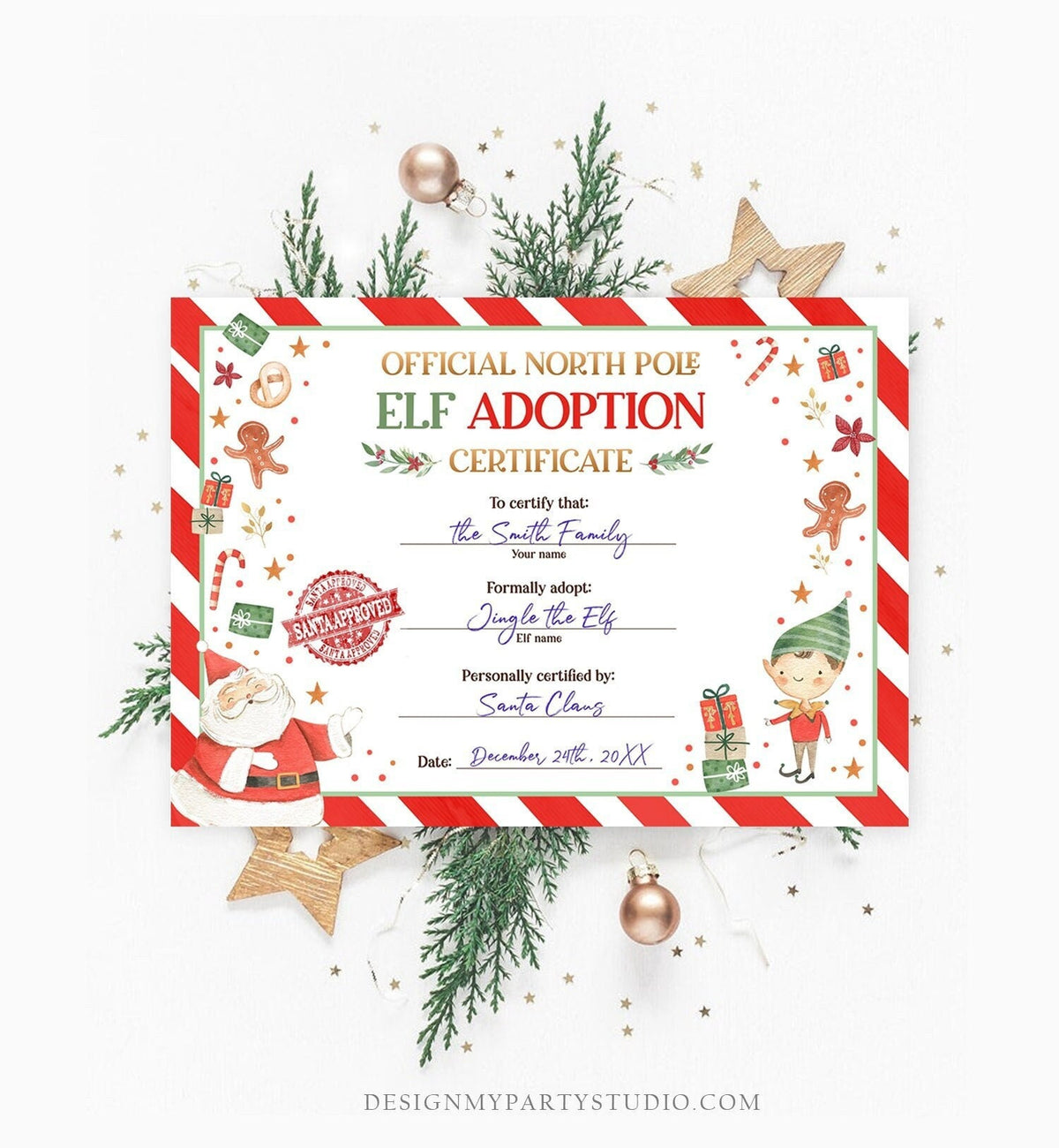 Editable Elf Adoption Certificate Adopt an Elf Letter Elf Activity Christmas Elf Certificate Santa North Pole Corjl Template Printable 0358