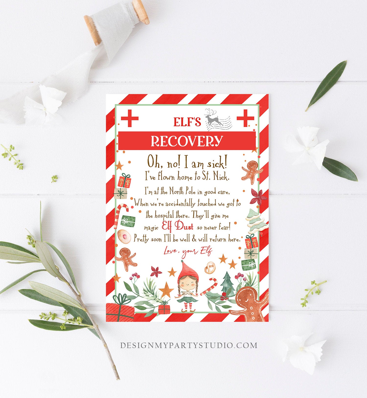 Editable Elf Recovery Letter If Touched and Lost Magic Elf Dust Elf Poem Girl I'm Sick Christmas Elf Xmas Decor Printable Template 0358