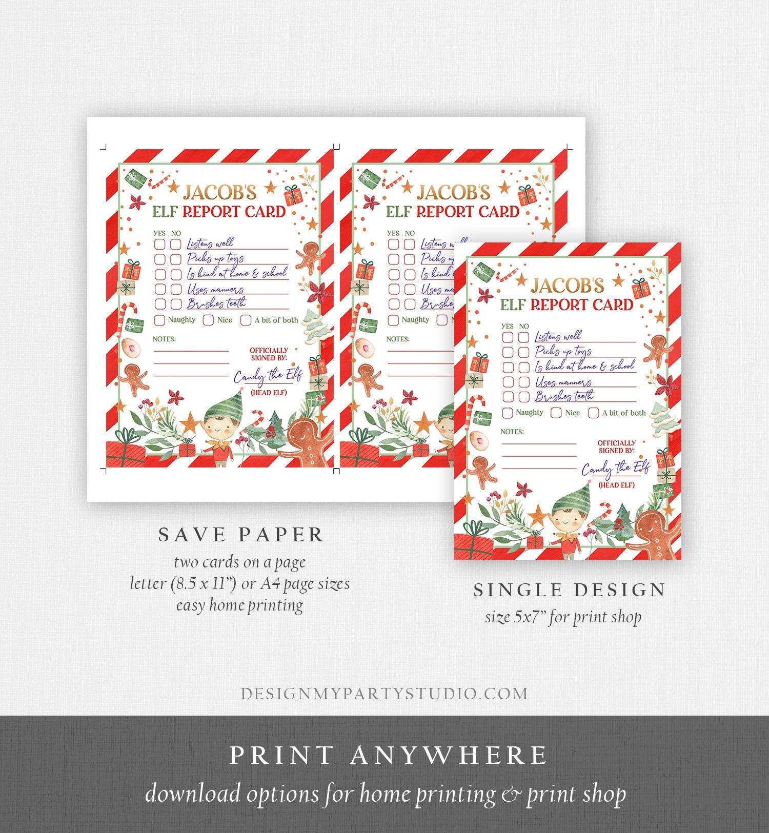 Editable Elf Report Card Personalized Elf Letter Christmas Elf Letter From Your Elf Report Card Santa Claus Decor Printable Template 0358