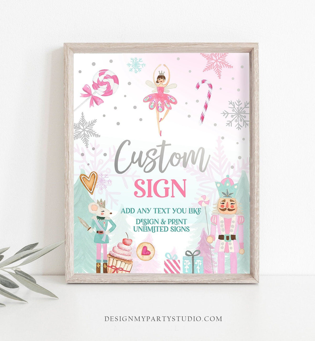 Editable Custom Sign Nutcracker Birthday Decor Land of Sweets Party Sign Sugar Plum Fairy Girl Pink Table Sign Corjl Template PRINTABLE 0352