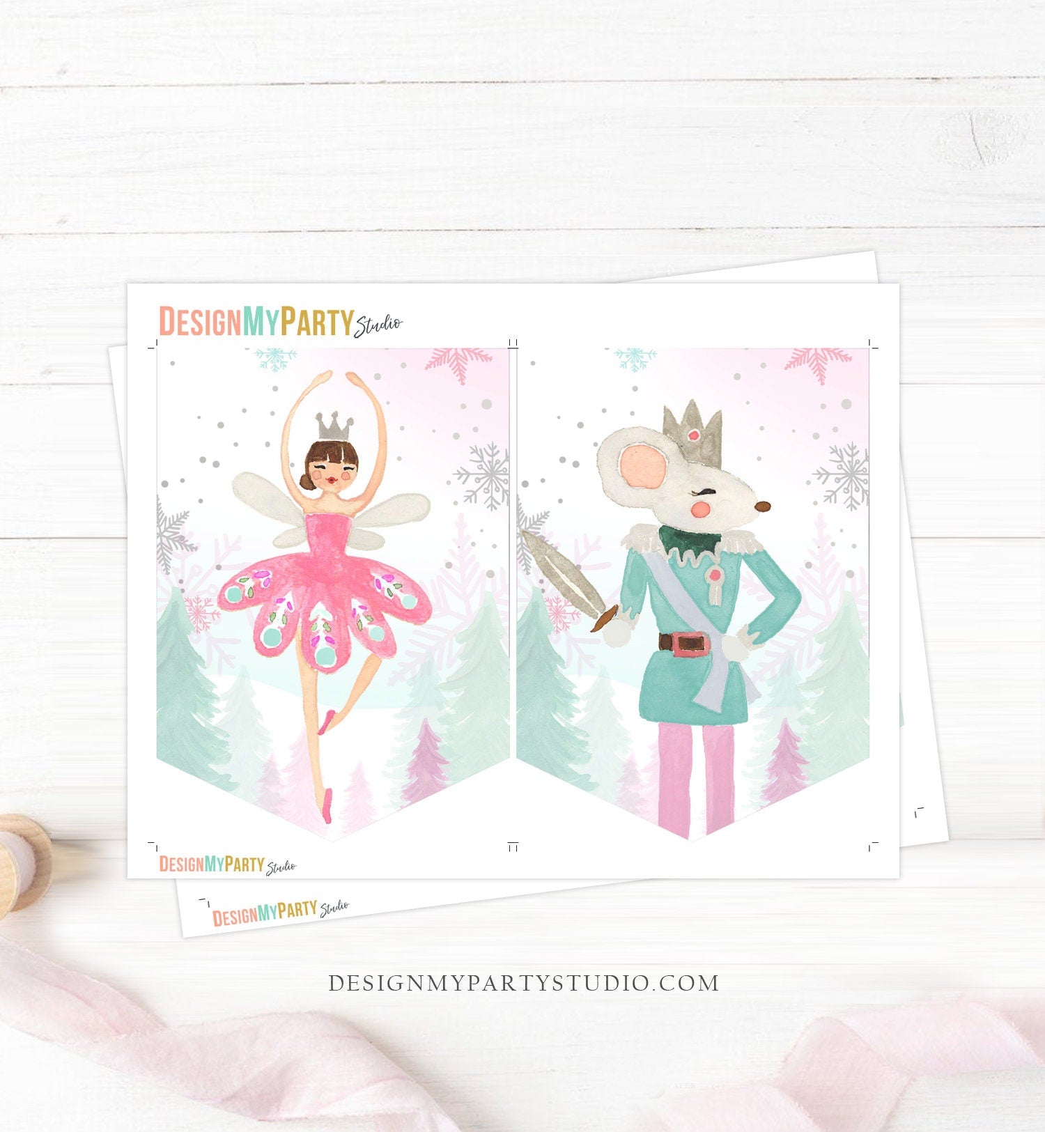 Nutcracker Banner Nutcracker Birthday Girl Birthday Decorations Pink Silver Sugar Plum Fairy Instant Download PRINTABLE DIGITAL DIY 0352