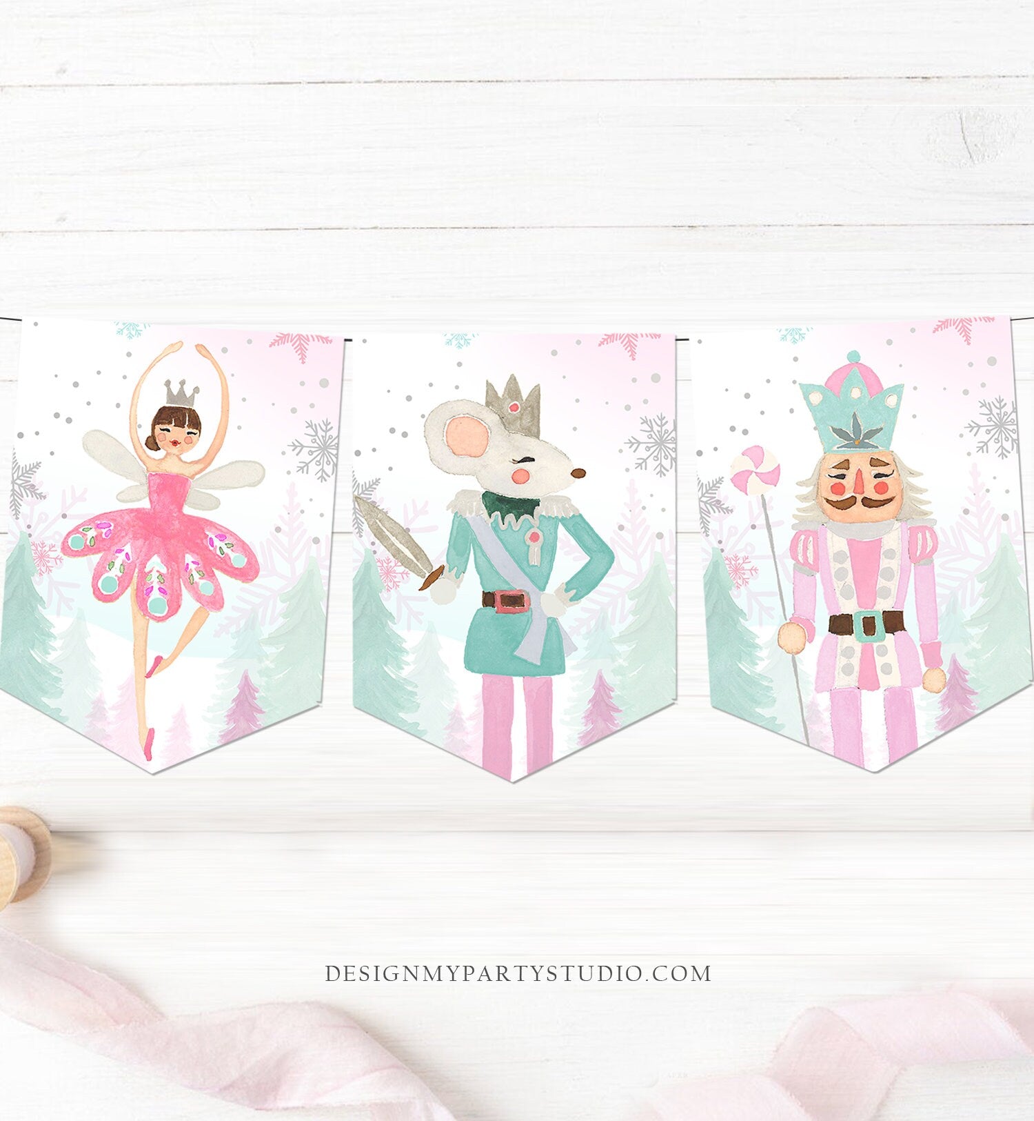 Nutcracker Banner Nutcracker Birthday Girl Birthday Decorations Pink Silver Sugar Plum Fairy Instant Download PRINTABLE DIGITAL DIY 0352