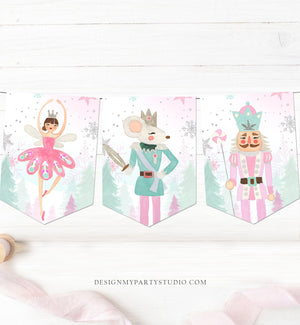 Nutcracker Banner Nutcracker Birthday Girl Birthday Decorations Pink Silver Sugar Plum Fairy Instant Download PRINTABLE DIGITAL DIY 0352