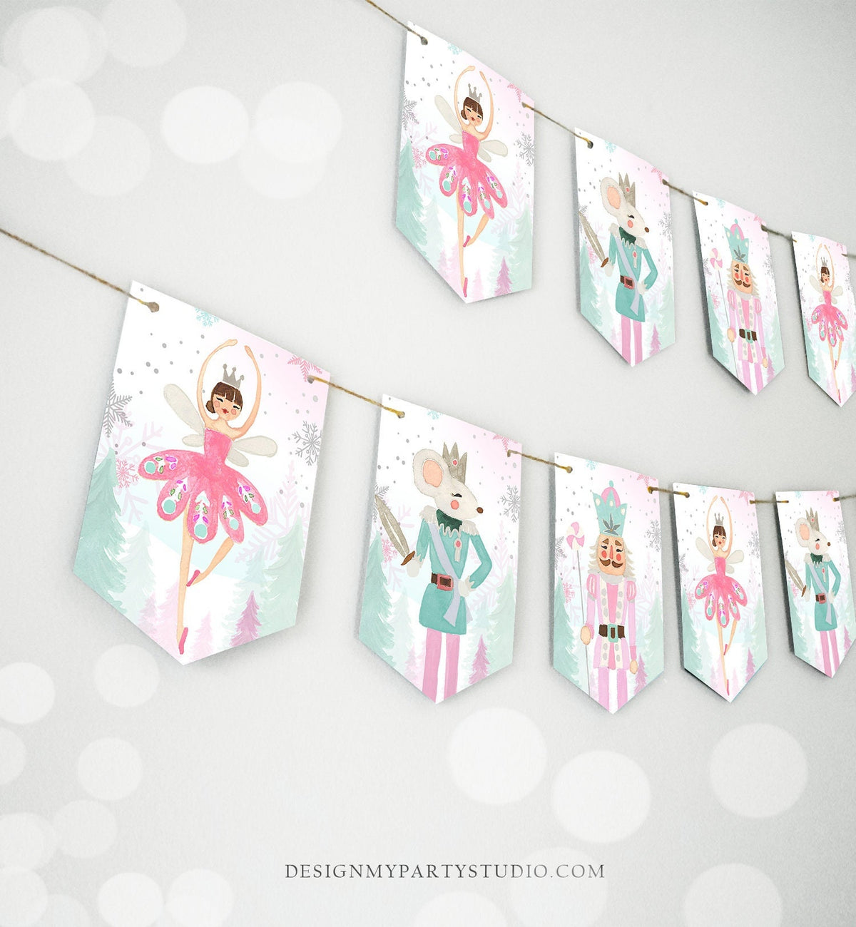 Nutcracker Banner Nutcracker Birthday Girl Birthday Decorations Pink Silver Sugar Plum Fairy Instant Download PRINTABLE DIGITAL DIY 0352