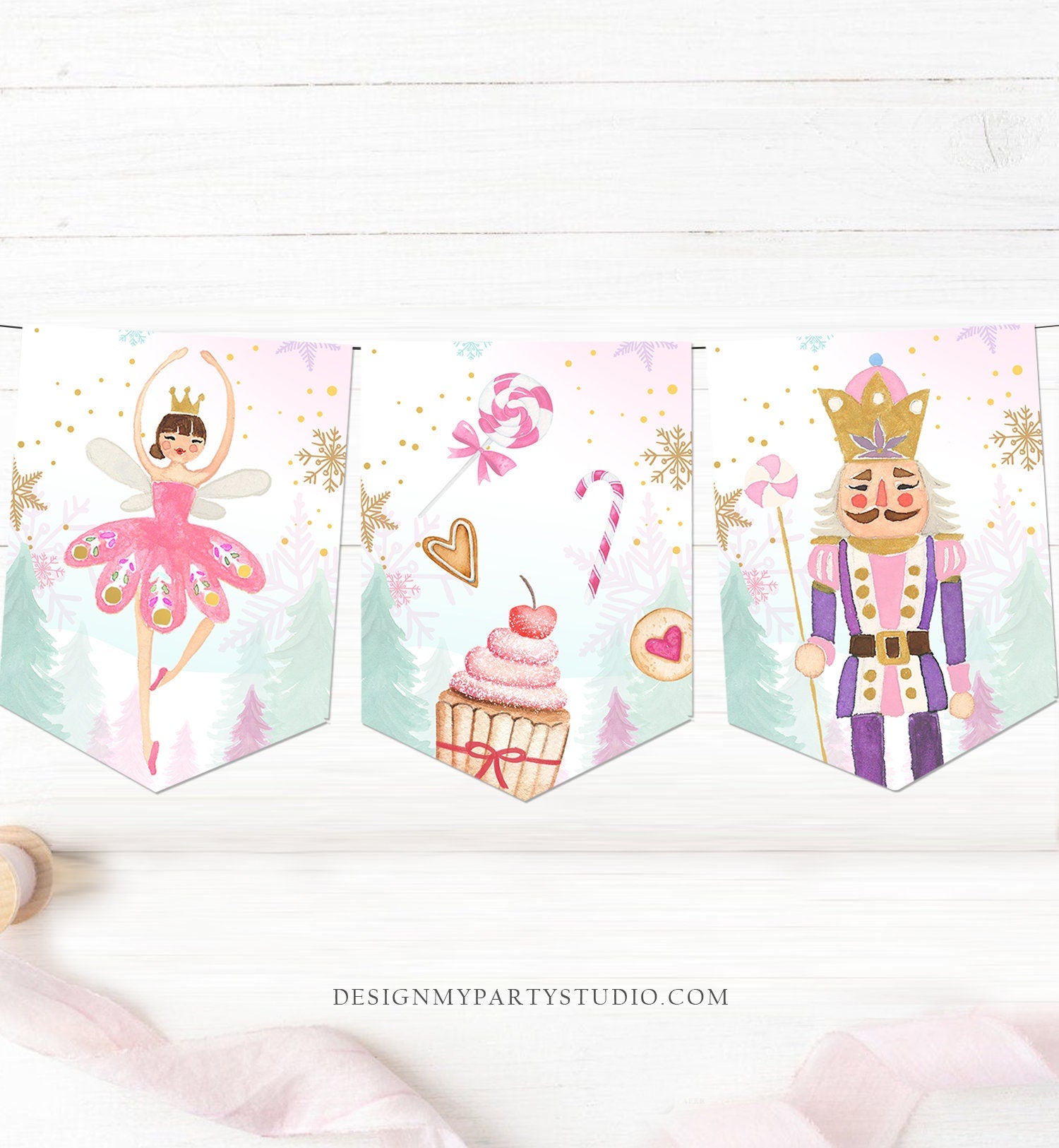 Nutcracker Banner Nutcracker Birthday Girl Birthday Decorations Pink Gold Sugar Plum Fairy Instant Download PRINTABLE DIGITAL DIY 0352