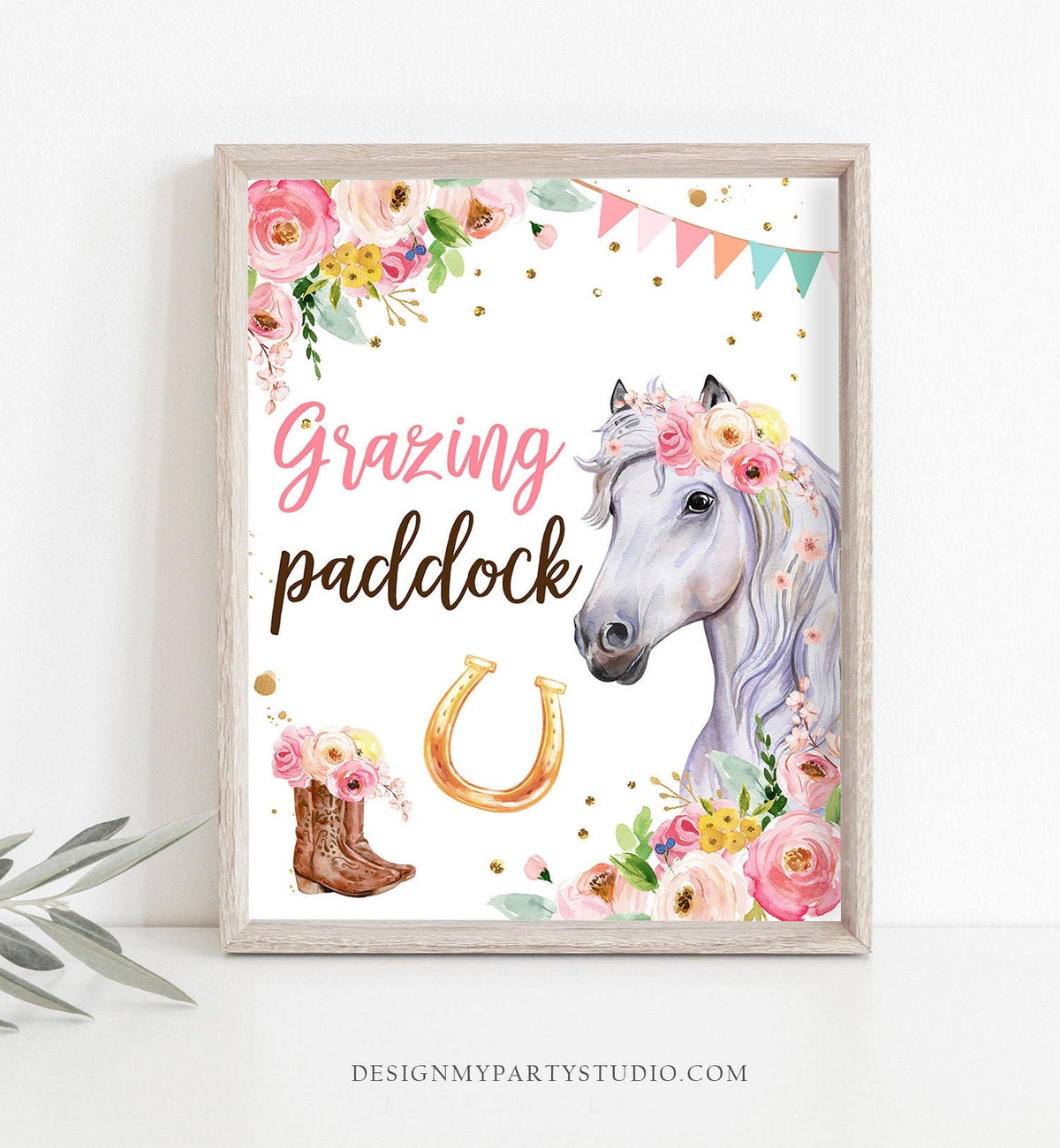 Grazing Paddock Sign Cowgirl Party Decor Floral Pink Horse Birthday Table Sign Pony Party Signs Decorations Snacks Download Printable 0408