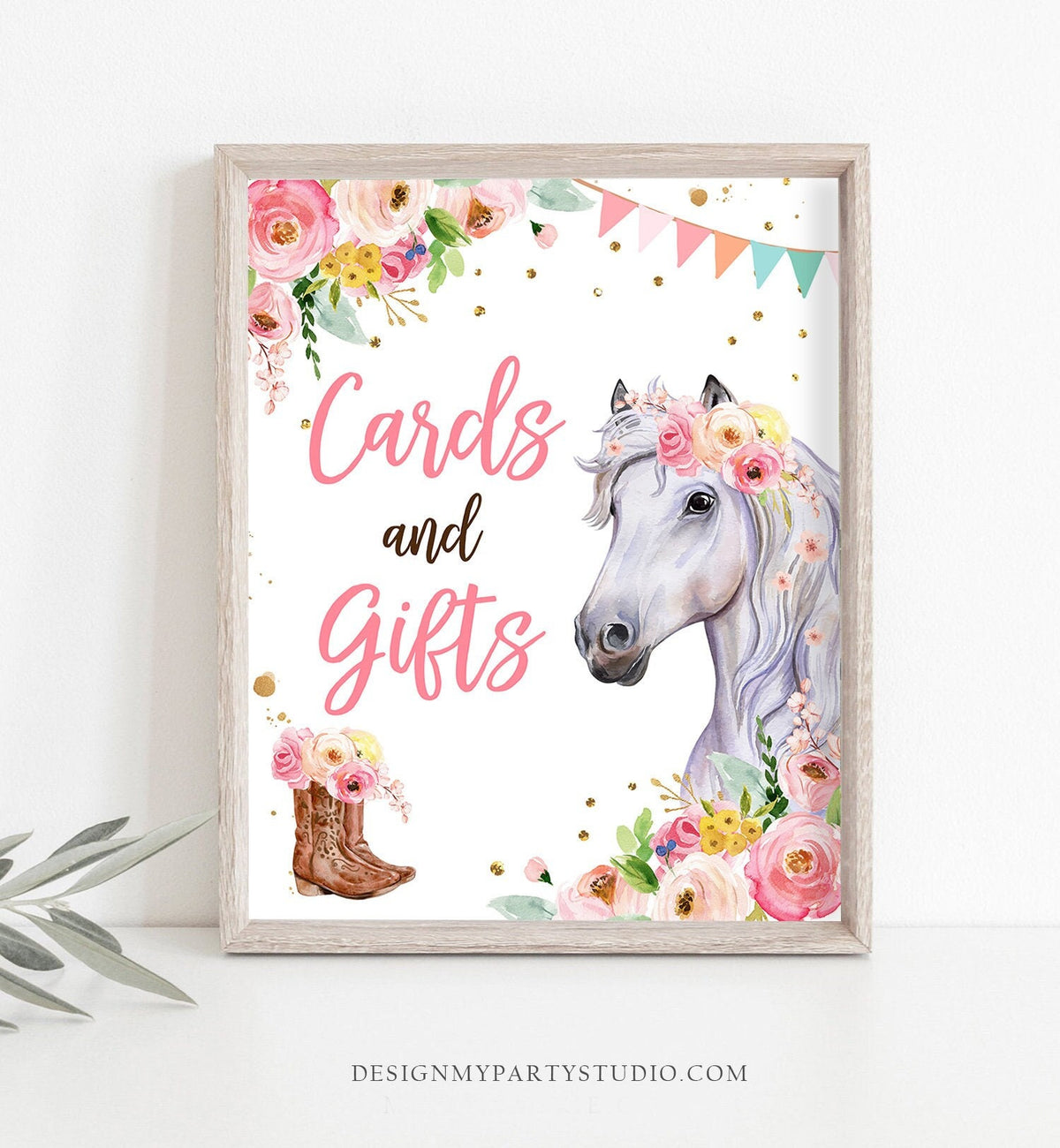 Cards and Gifts Sign Gifts Table Decor Pink Horse Birthday Cowgirl Table Sign Horse Party Decorations Pony Party Download Printable 0408