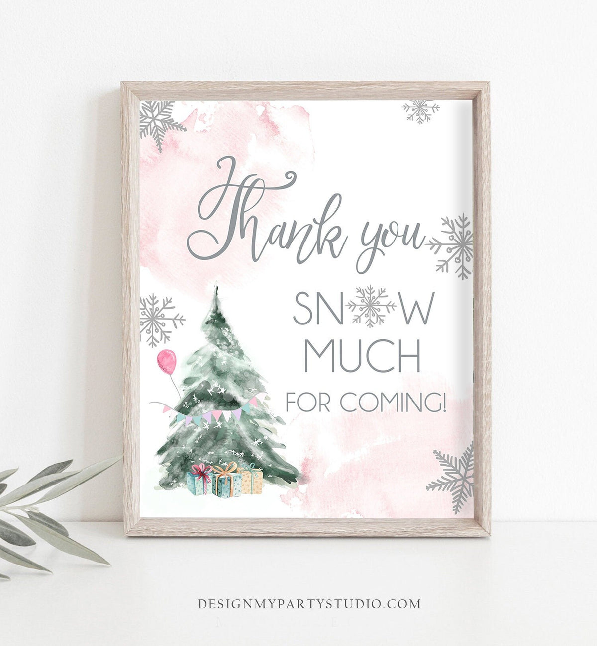 Thank you snow much Sign Winter Tree Watercolor Snow Girl Birthday Baby Shower Favor Table Sign Winter Party Instant Download Printable 0363