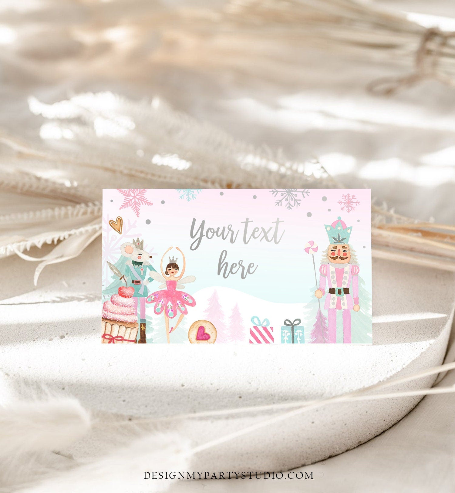 Editable Nutcracker Birthday Food Tent Cards Nutcracker Labels Girl Winter Party Place Cards Land of Sweets Printable Template Corjl 0352