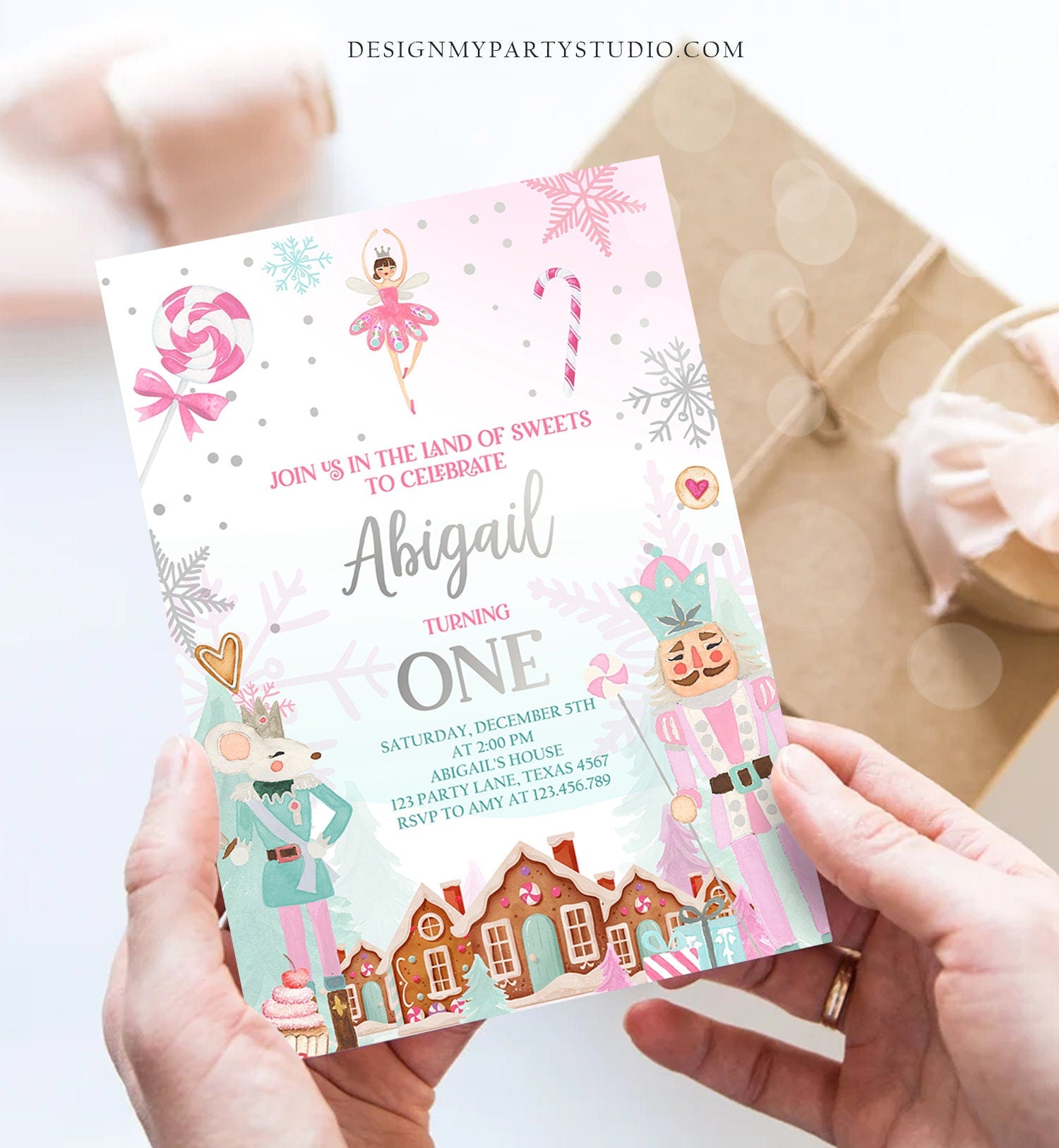 Editable Nutcracker Birthday Invitation Girl Land of Sweets Invite Winter Pink Girl Sugar Plum Fairy Download Printable Template Corjl 0352