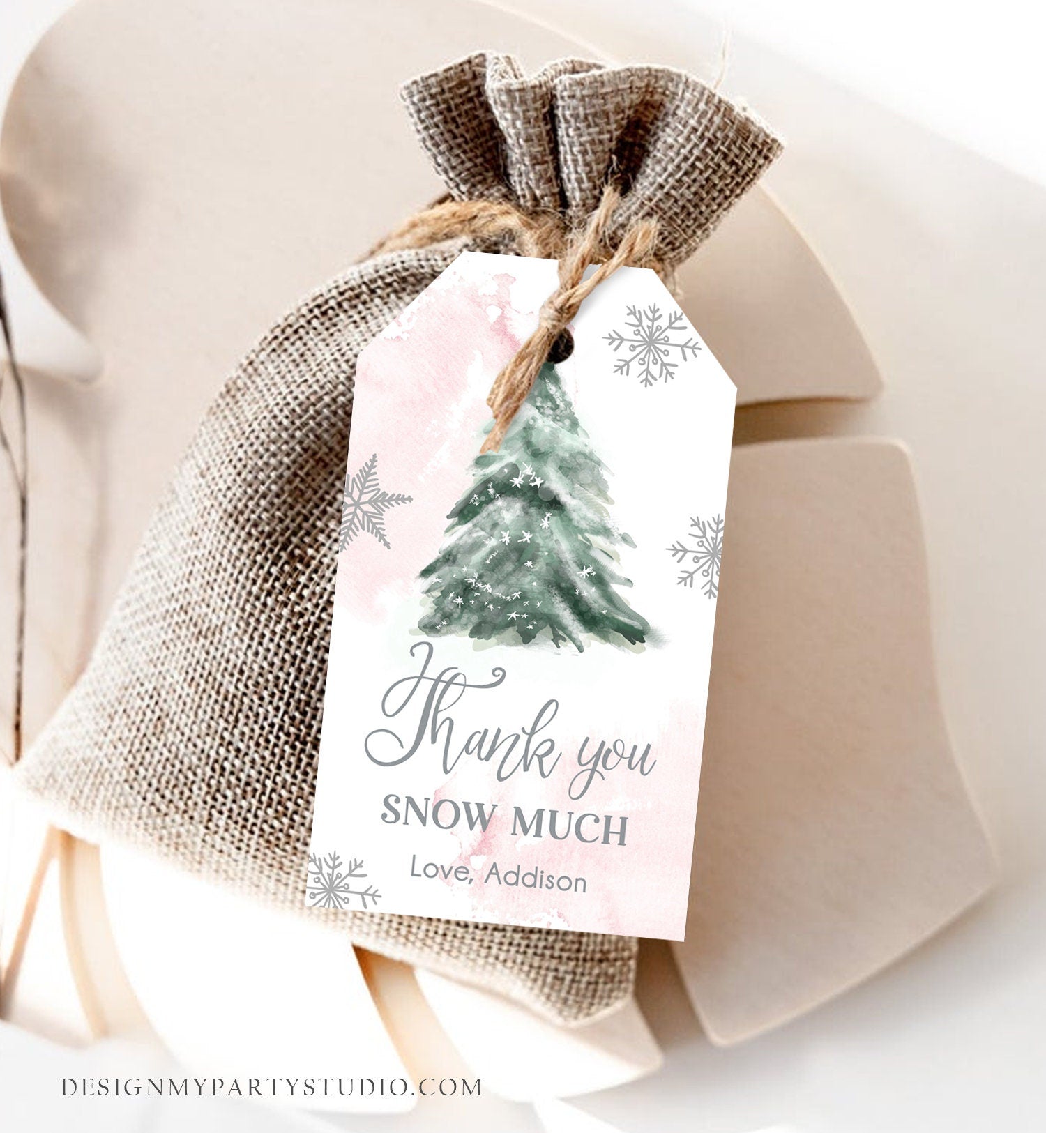 Editable Winter Tree Thank You Tag Winter Onederland Pink Girl Christmas Thank You Snow Much Baby Shower Birthday Gift Corjl Printable 0363