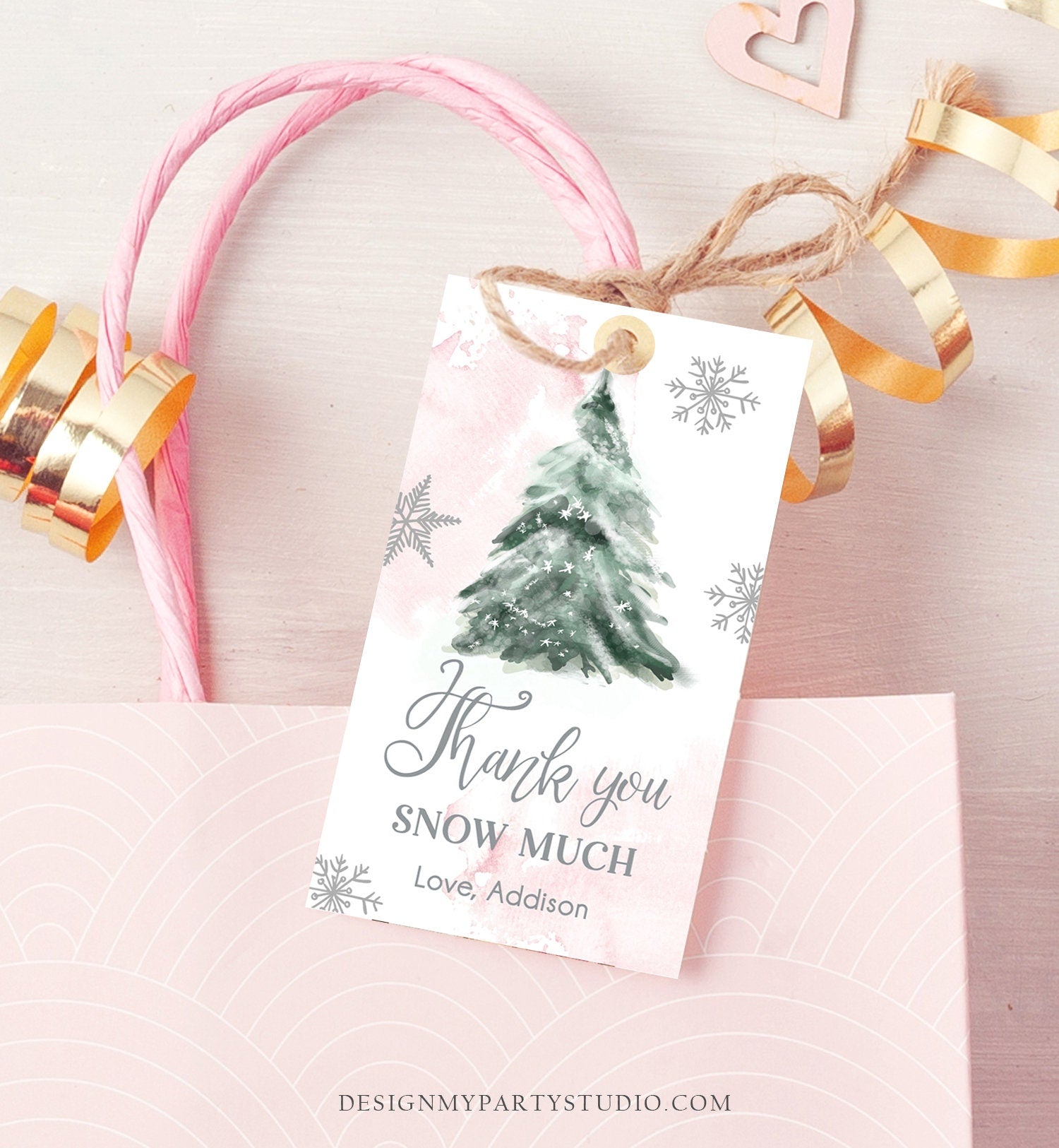 Editable Winter Tree Thank You Tag Winter Onederland Pink Girl Christmas Thank You Snow Much Baby Shower Birthday Gift Corjl Printable 0363