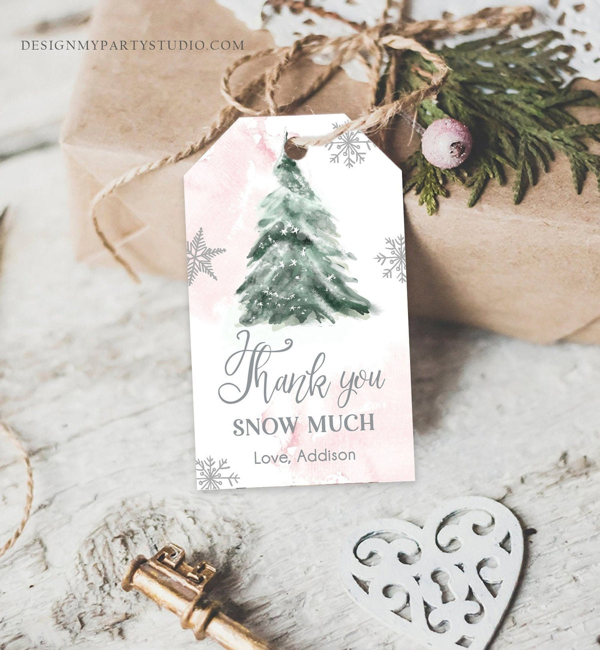 Editable Winter Tree Thank You Tag Winter Onederland Pink Girl Christmas Thank You Snow Much Baby Shower Birthday Gift Corjl Printable 0363