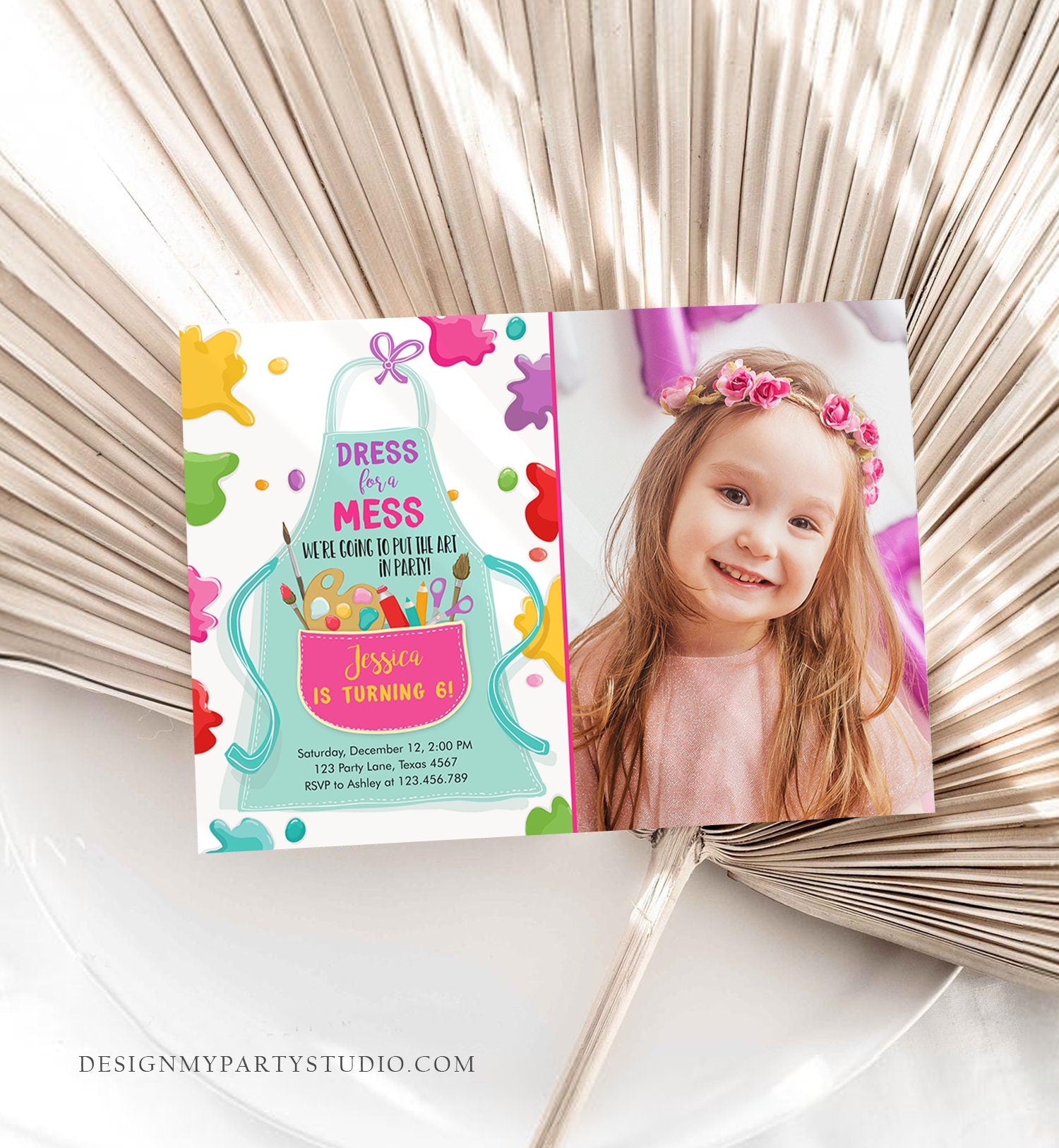 Editable Painting Party Invitation Art Party Birthday Invite Girl Pink Paint Craft Party Download Printable Template Digital Corjl 0319