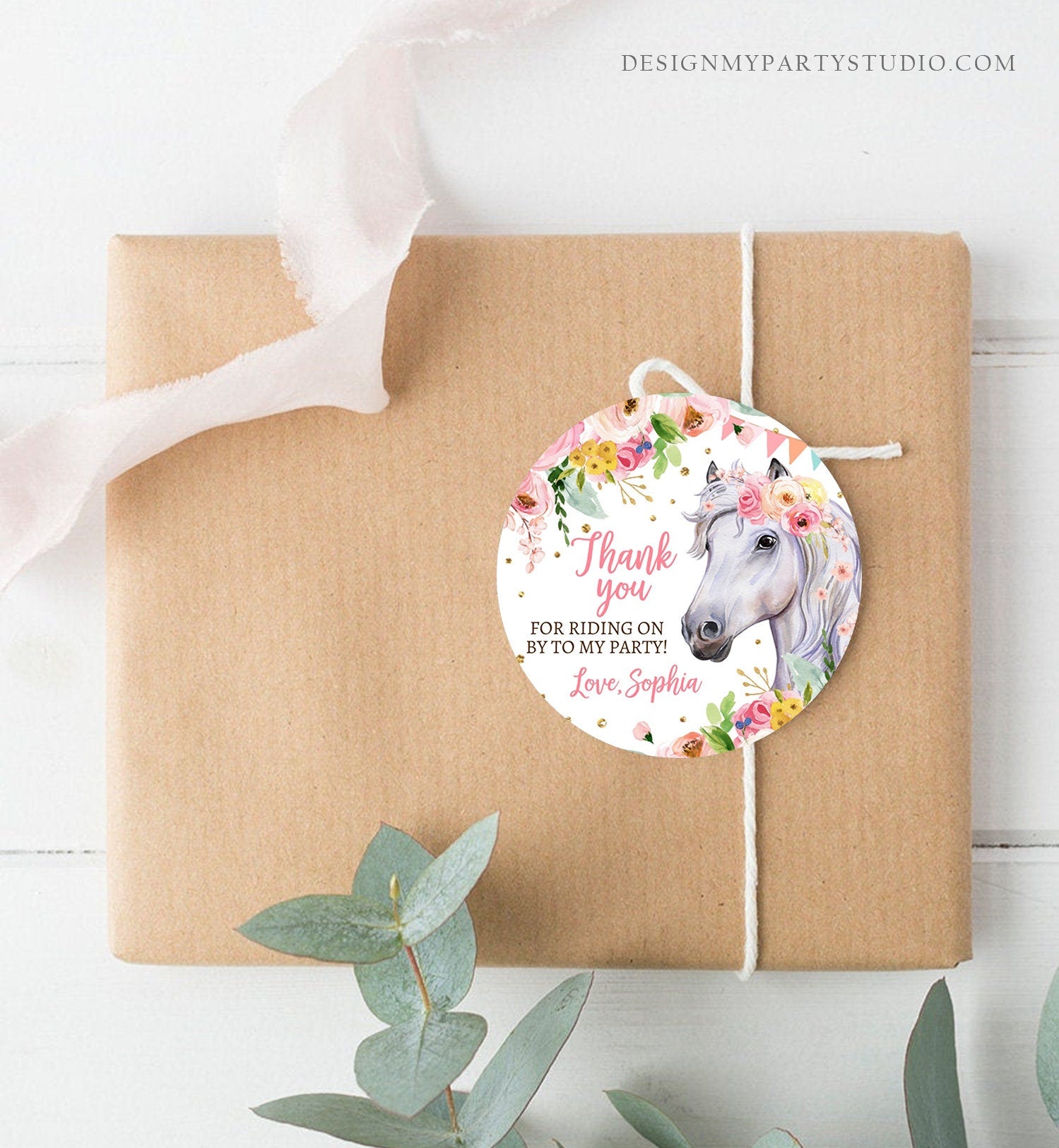 Editable Cowgirl Favor Tags Tags Horse Birthday Party Favor Thank you Sticker Girl Horse Party Floral Download Template PRINTABLE Corjl 0408