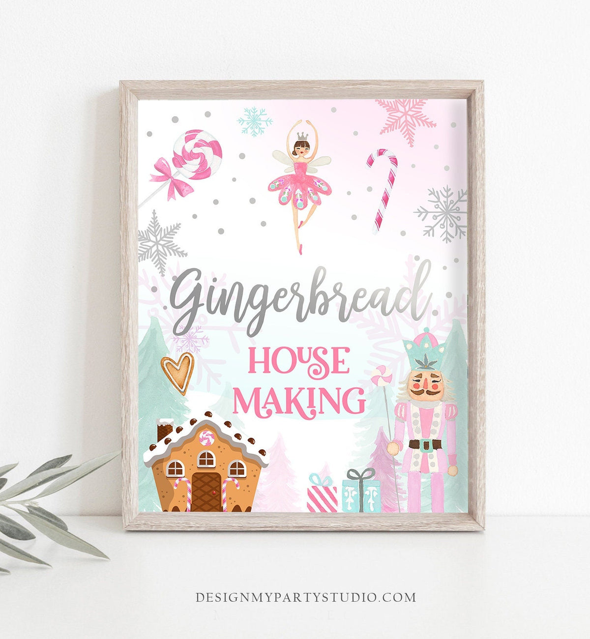 Gingerbread House Making Sign Nutcracker Birthday Decor Table Sign Girl Sugar Plum Fairy Pink Nutcracker Ballet Download Printable 0352