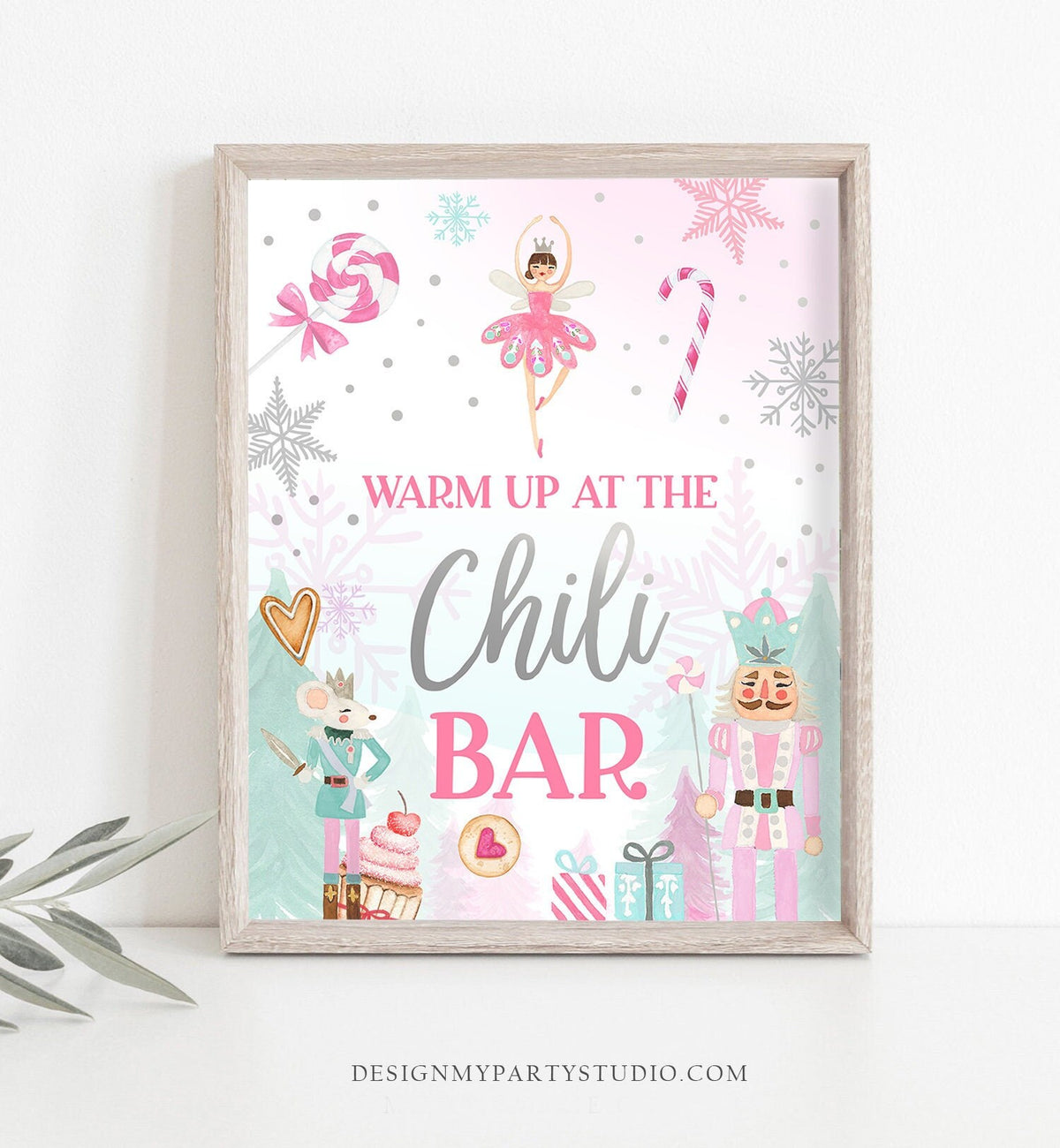 Chili Bar Sign Nutcracker Birthday Decor Hot Food Table Sign Girl Sugar Plum Fairy Pink Nutcracker Ballet Decor Download Printable 0352