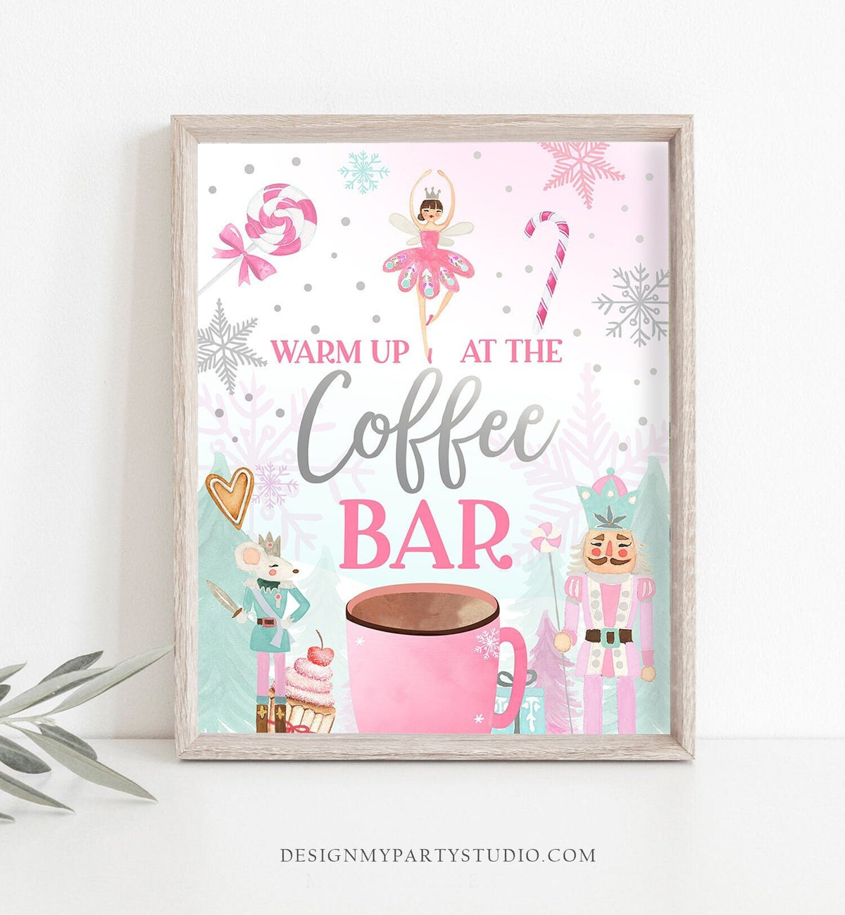 Coffee Bar Sign Nutcracker Birthday Decor Warm Up At The Hot Coffee Bar Land of Sweets Pink Nutcracker Ballet Decor Download Printable 0352