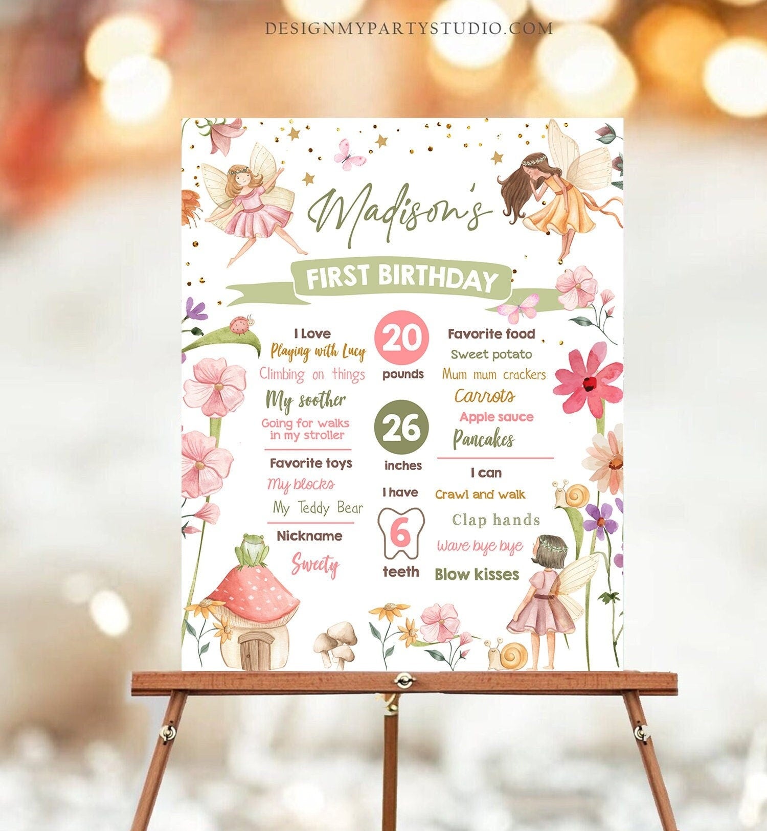 Editable Fairy Birthday Milestones Sign Fairy Tea Party Girl Birthday Garden Party Fairy First Birthday Stats Template Printable Corjl 0406