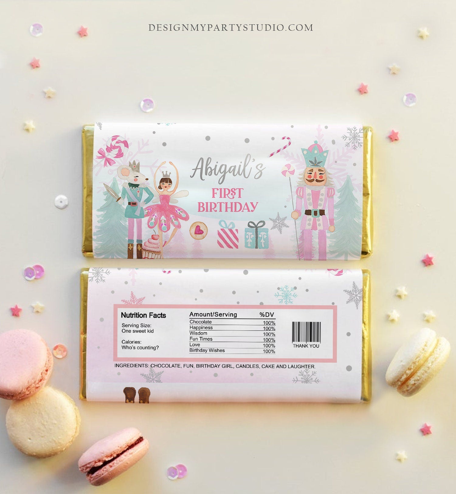 Editable Nutcracker Chocolate Bar Labels Candy Bar Wrapper Nutcracker Birthday Winter Land of Sweets Download Corjl Template Printable 0352