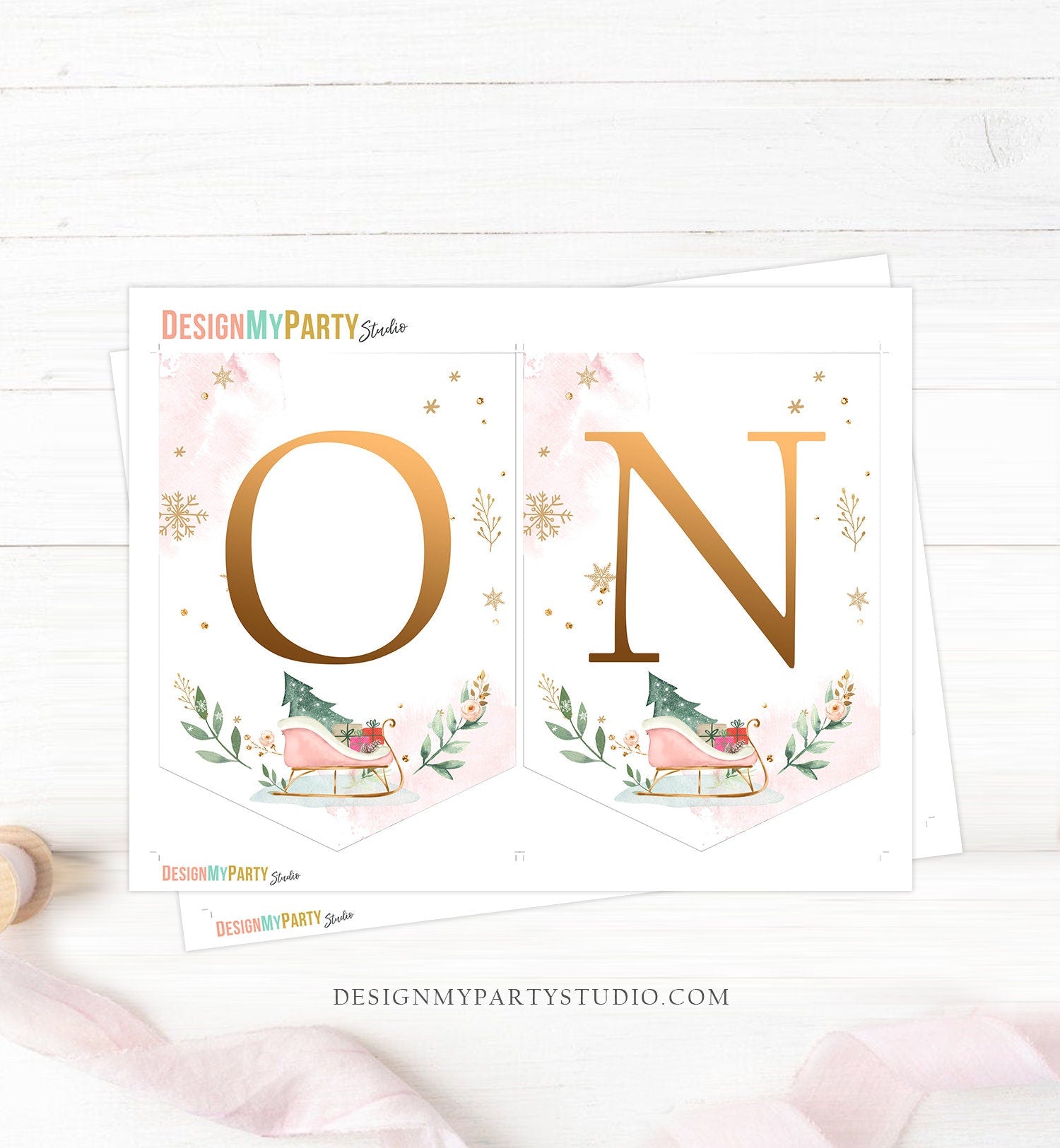 One High Chair Banner Winter Onederland Girl 1st First Birthday Pink Christmas Birthday Oh What Fun ONE Sleigh Decor PRINTABLE Digital 0353