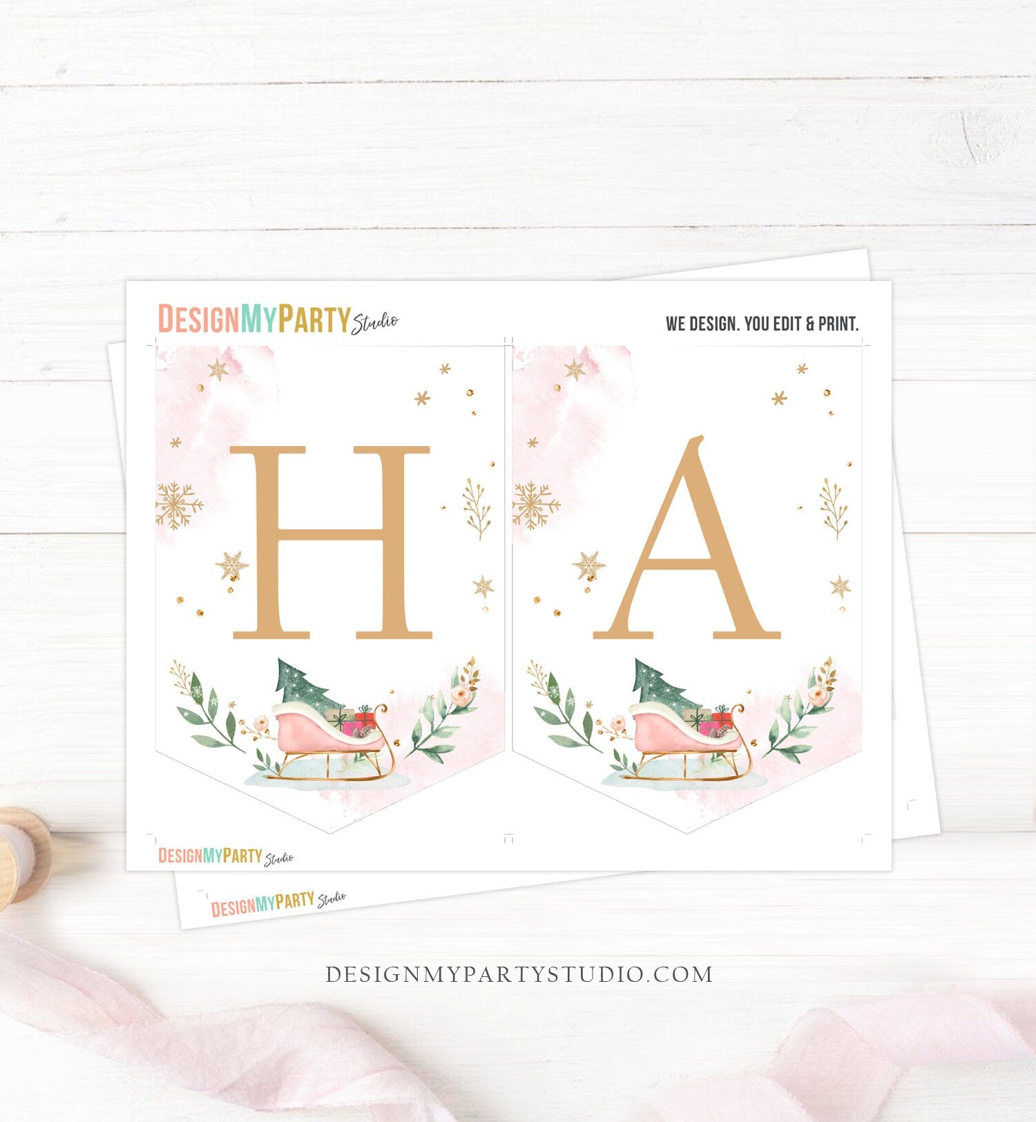 Happy Birthday Banner Winter Birthday Girl Winter Onederland Decorations Magical Winter Christmas Sleigh Download PRINTABLE DIGITAL DIY 0353