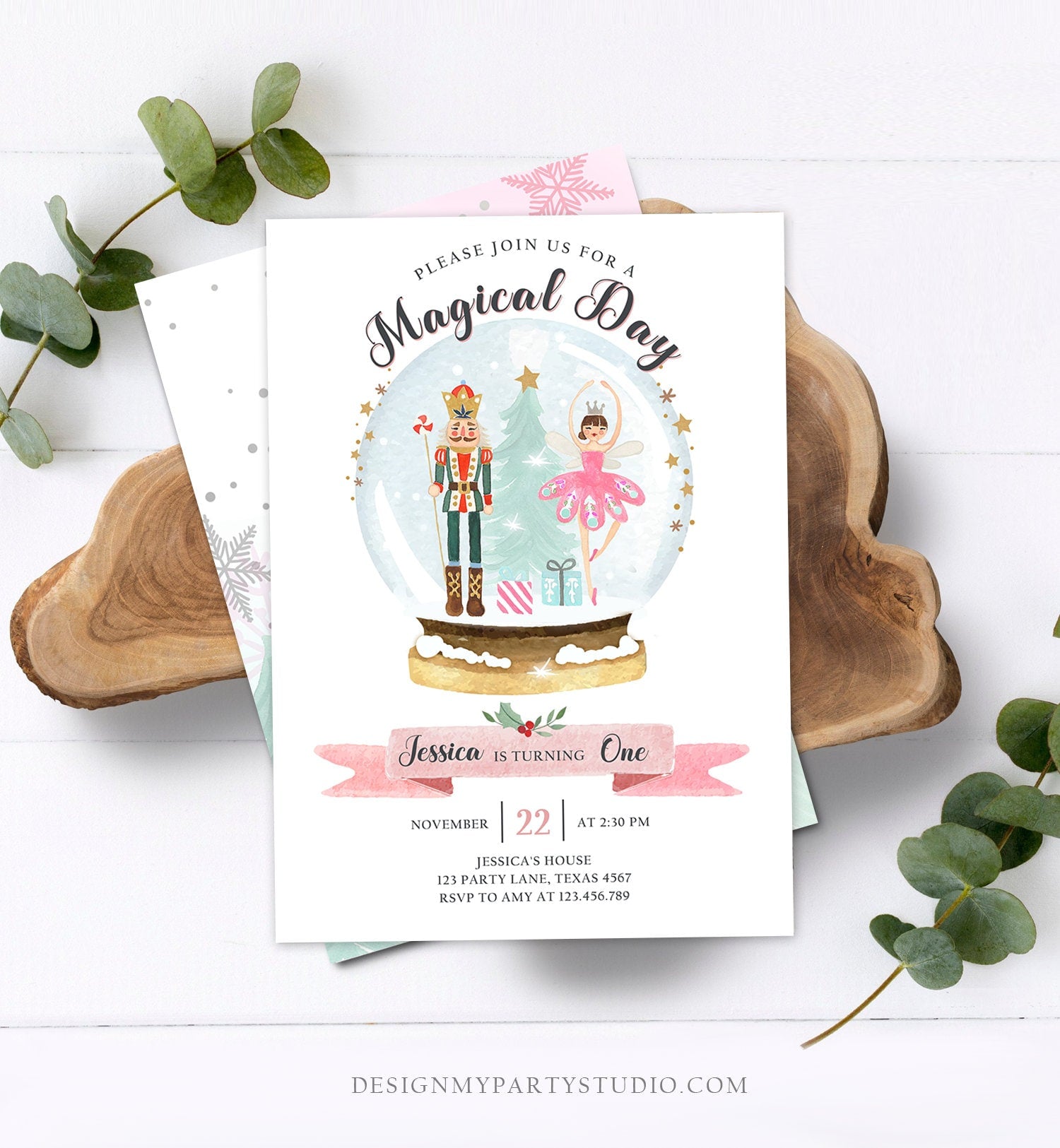 Editable Nutcracker Birthday Invitation Girl Land of Sweets Invite Winter Pink Girl Sugar Plum Fairy Download Printable Template Corjl 0352