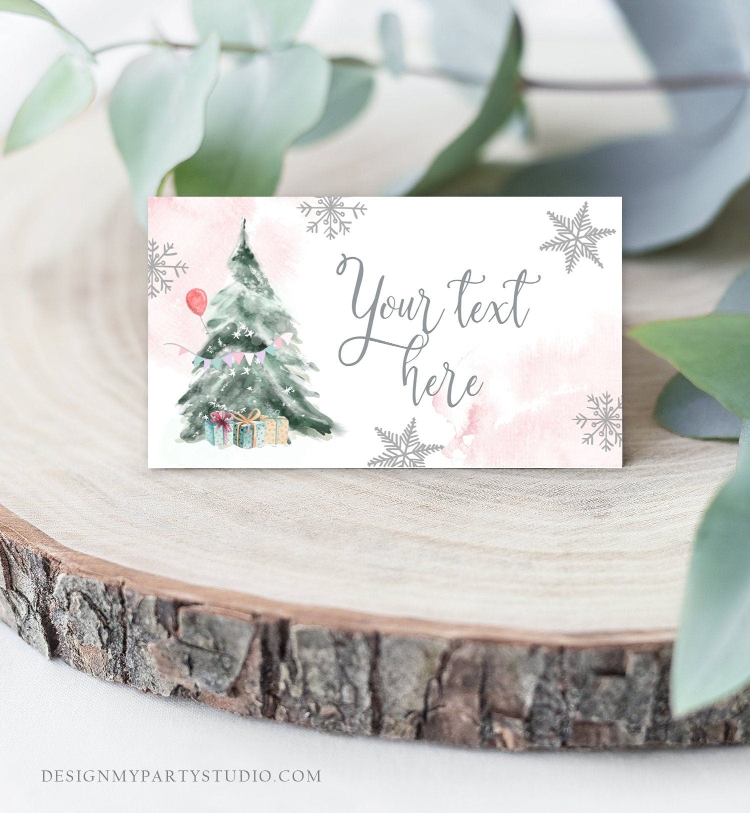 Editable Winter Onederland Birthday Food Tent Cards Winter Tree Labels Girl Christmas Party Place Cards Snow Printable Template Corjl 0363