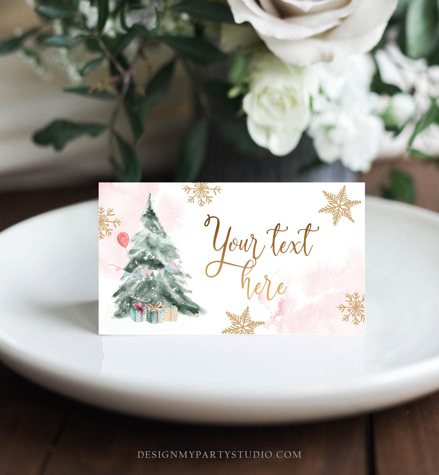 Editable Winter Onederland Birthday Food Tent Cards Winter Tree Labels Girl Christmas Party Place Cards Snow Printable Template Corjl 0363