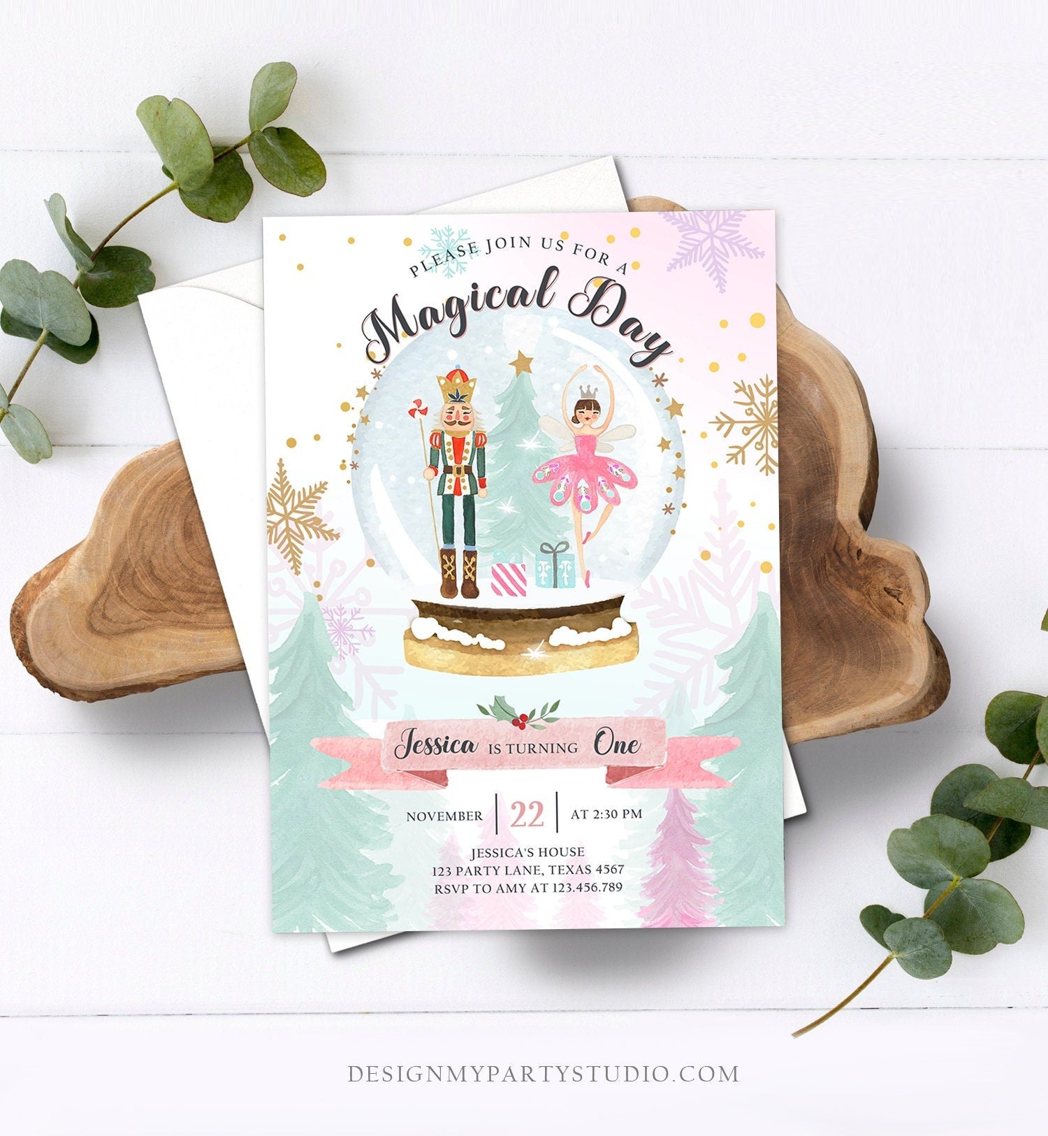 Editable Nutcracker Birthday Invitation Girl Land of Sweets Invite Winter Pink Girl Sugar Plum Fairy Download Printable Template Corjl 0352