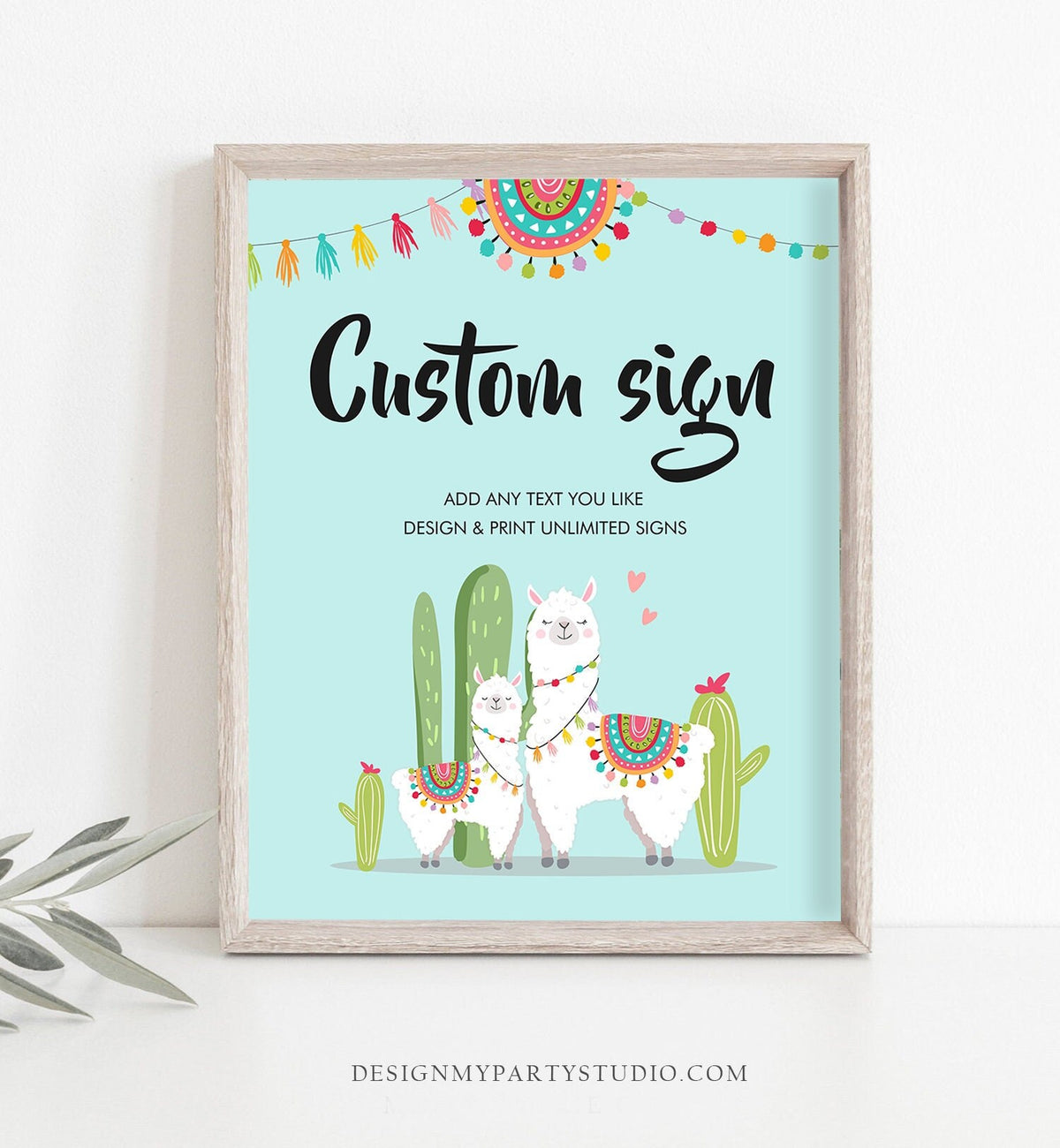 Editable Custom Sign Llama Fiesta Cactus Sign Fiesta Decor Table Sign Baby Shower 8x10 Blue Boy Download Corjl Template PRINTABLE 0079