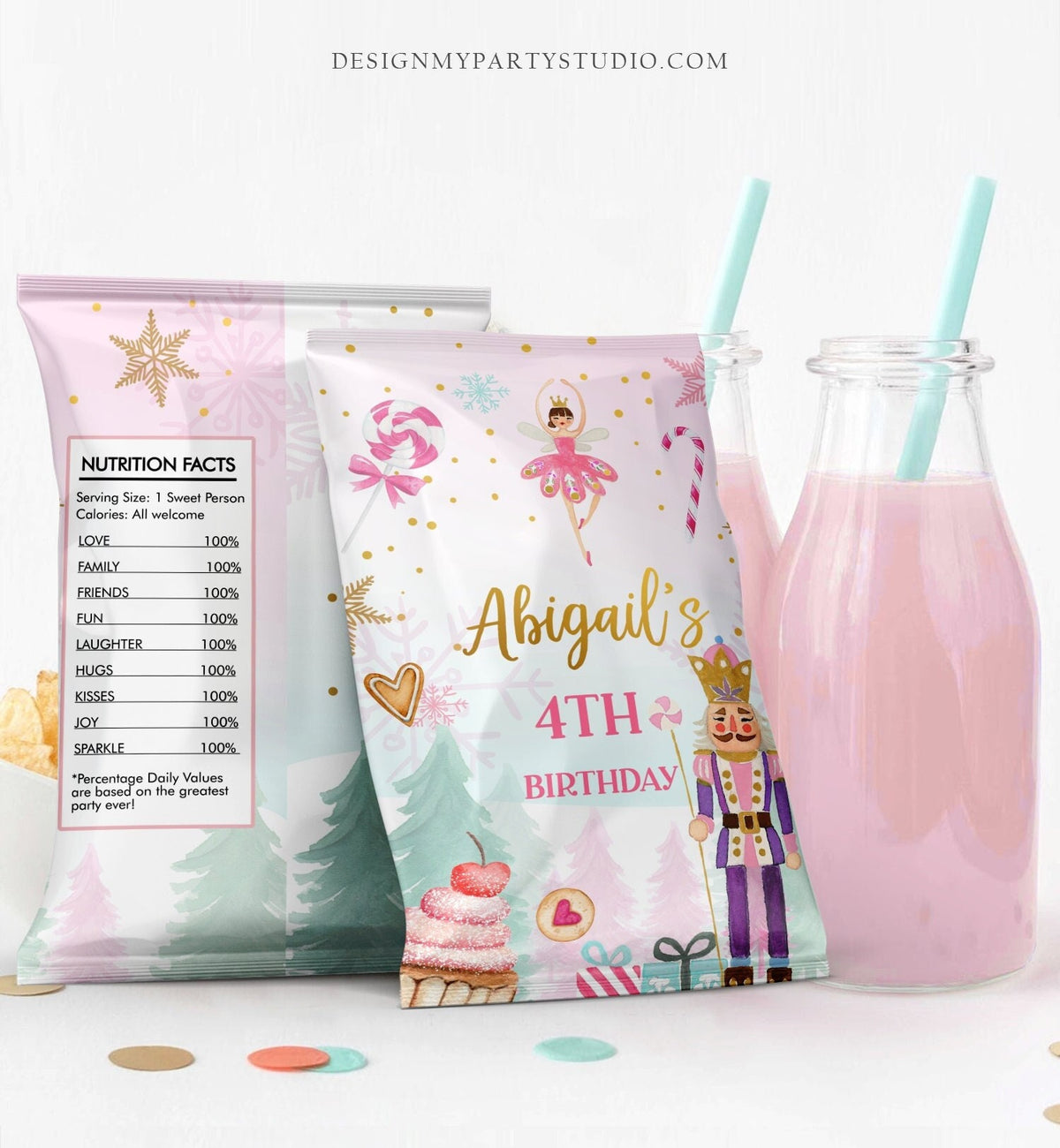 Editable Nutcracker Chip Bag Nutcracker Party Decor Girl Land of Sweets Snack Favors Sugar Plum Fairy Christmas Digital Corjl Template 0352