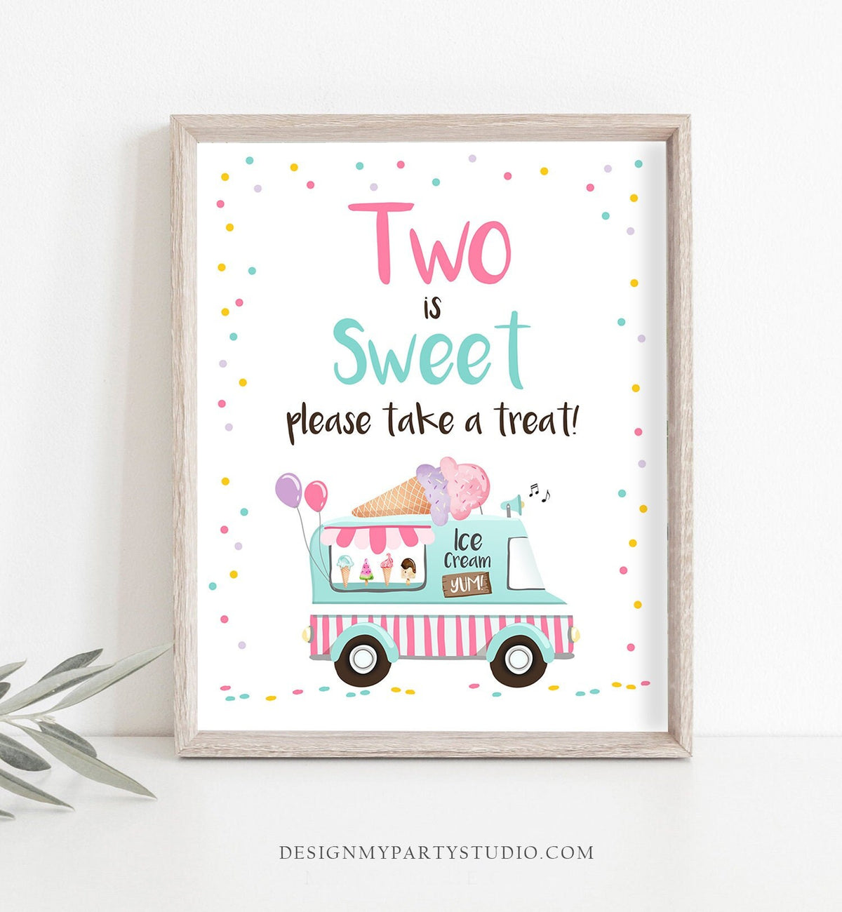 Two is Sweet Take a Treat Ice Cream Birthday Sign Girl Second Birthday 2nd Pink Thank You Sign Favors Table Sign Download Printable 0243