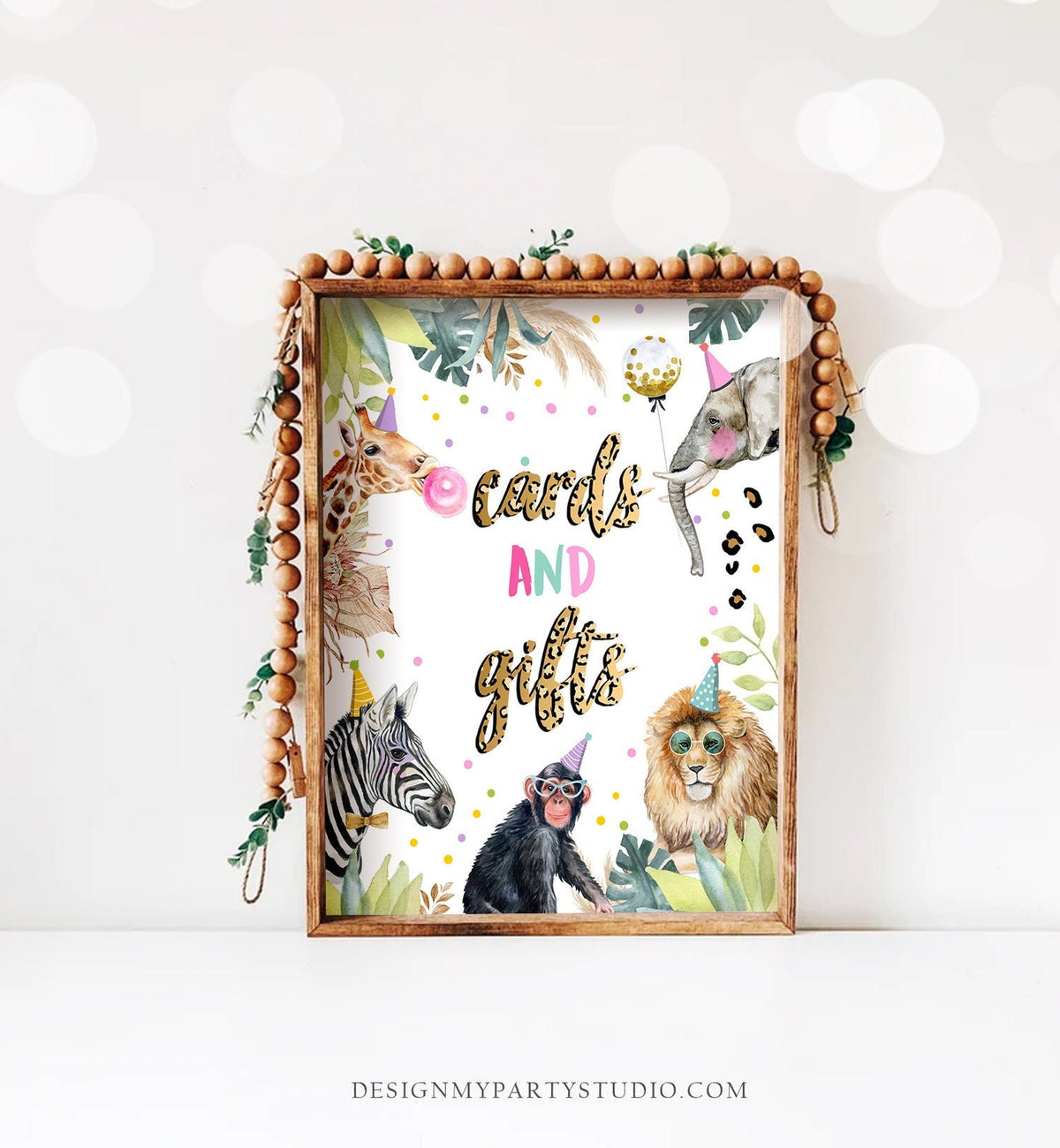 Cards and Gifts Birthday Sign Party Animals Wild Safari Animals Thank You Table Gift Sign Zoo Girl Kids Decor Download Printable 0417