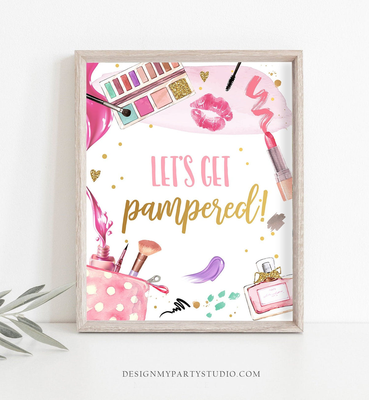 Lets Get Pampered Spa Party Sign Girl Spa Birthday Sign Makeup Party Sign Pamper Decor Pink Table Decor Digital Download Printable 0420