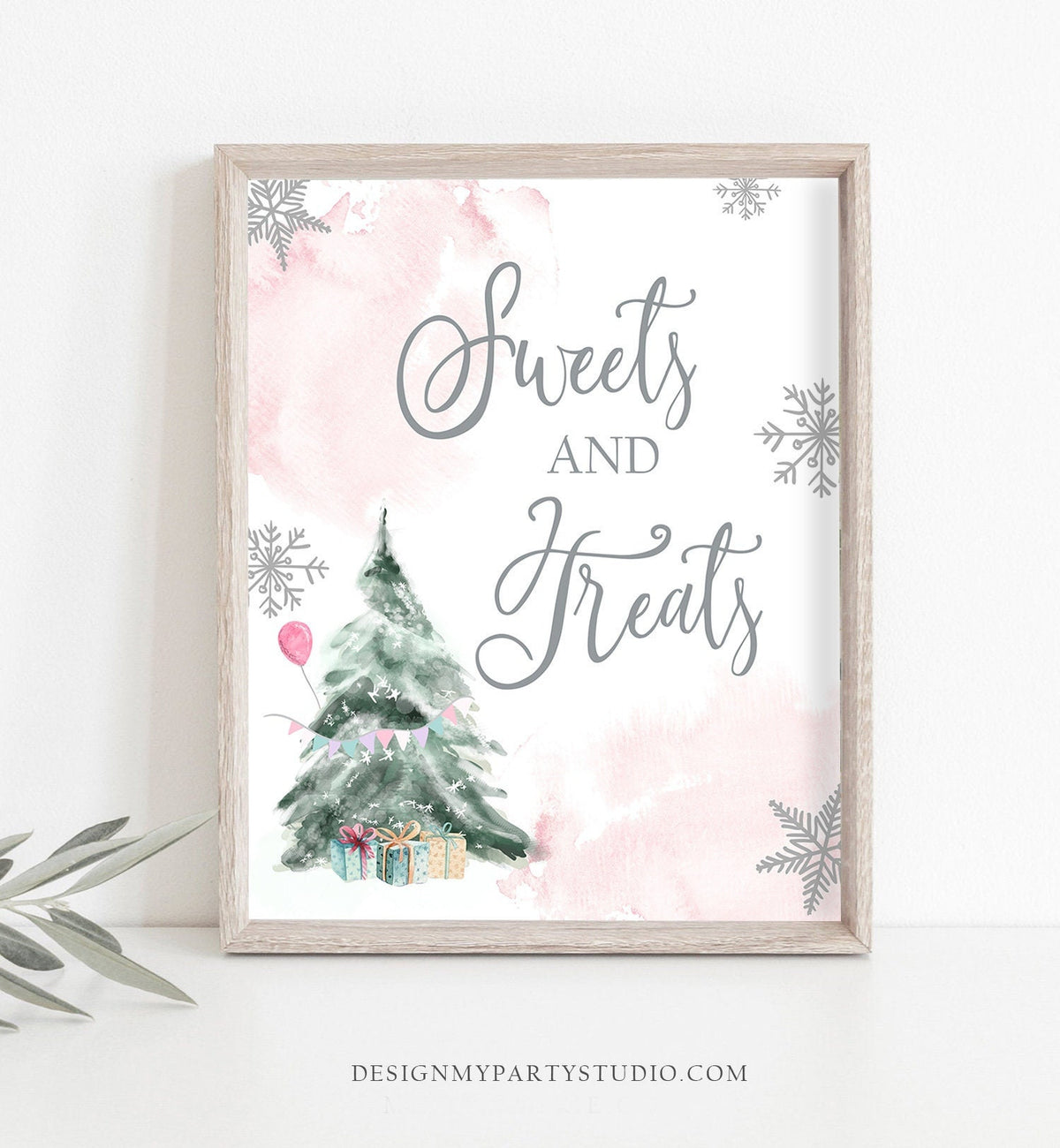 Sweets and Treats Sign Winter Tree Watercolor Snow Girl Birthday Baby Shower Sweets Table Sign Winter Party Instant Download Printable 0363