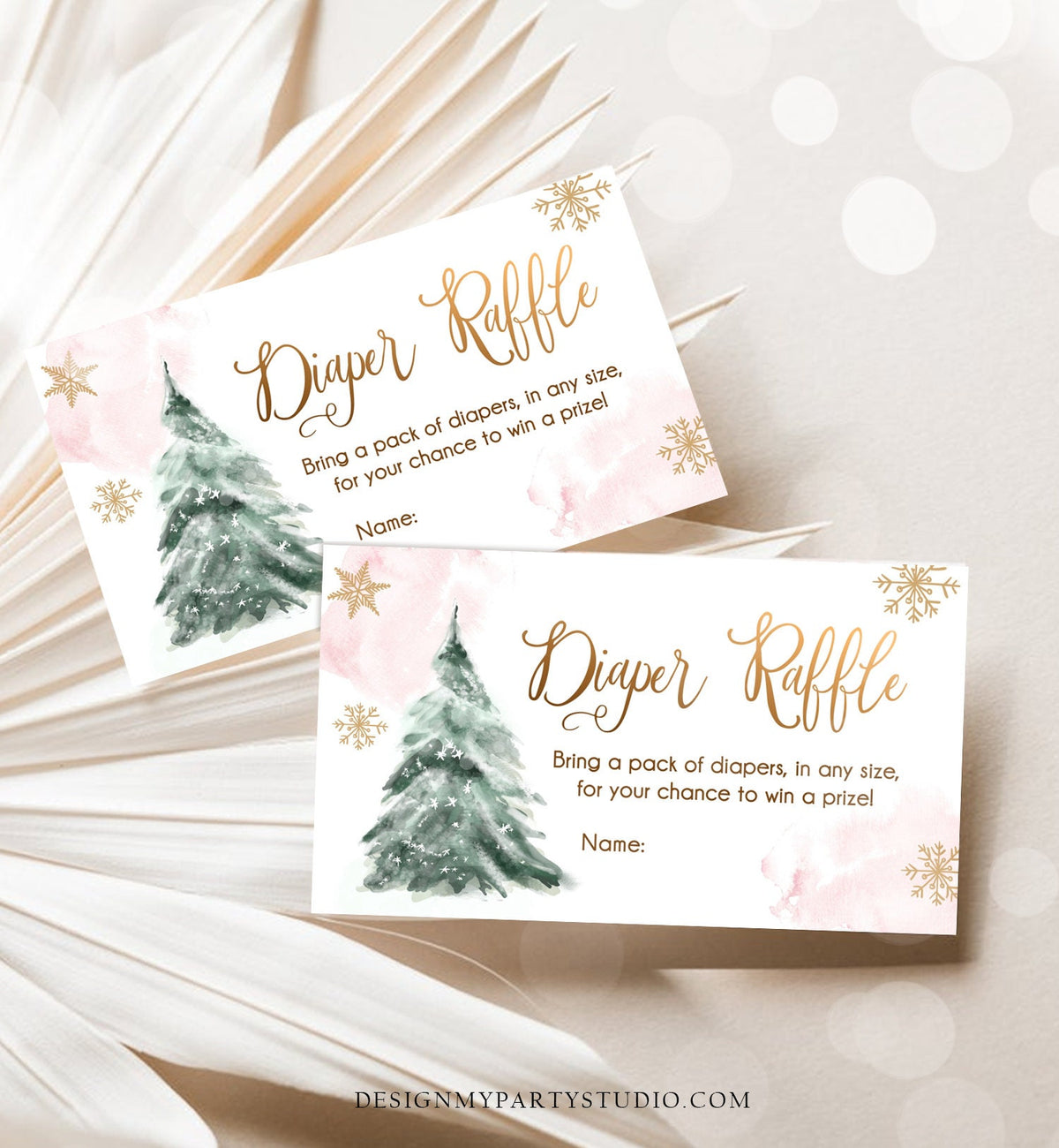 Editable Winter Diaper Raffle Tickets Baby Shower Blush Pink Girl Baby It&#39;s Cold Outside Winter Baby Snowflake Corjl Template Printable 0363