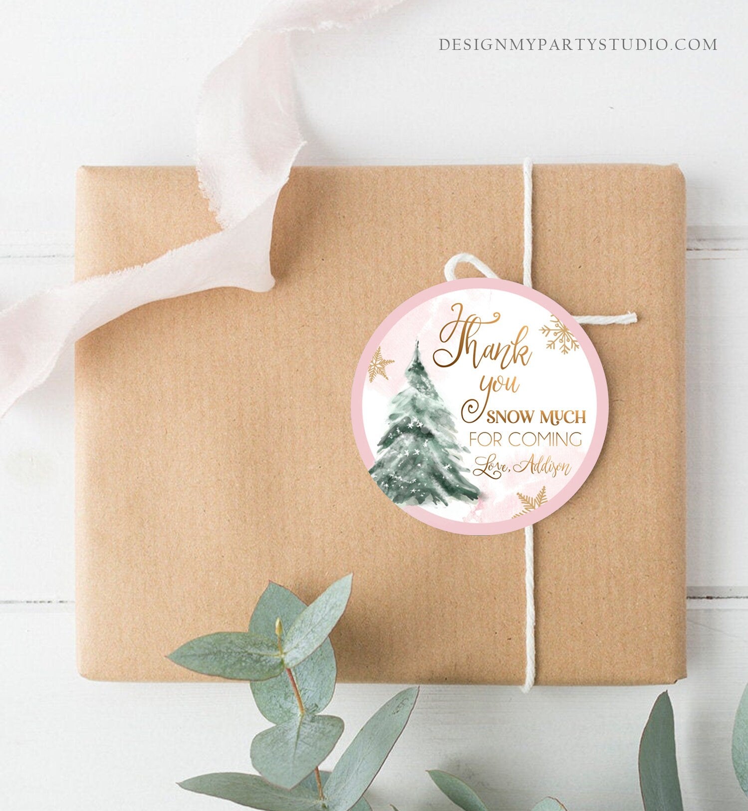 Editable Winter Tree Thank You Tag Winter Onederland Girl Christmas Thank You Snow Much Baby Shower Pink Gold Gift Corjl Printable 0363