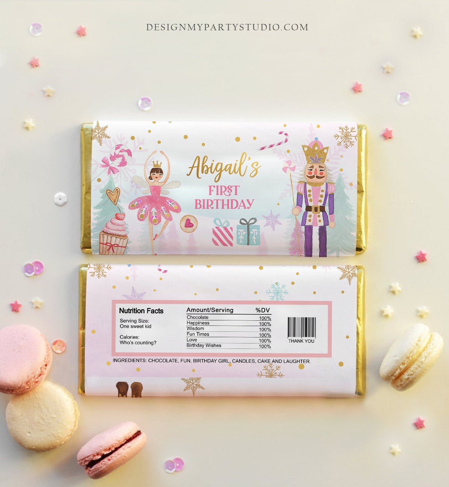 Editable Nutcracker Chocolate Bar Labels Candy Bar Wrapper Nutcracker Birthday Winter Land of Sweets Download Corjl Template Printable 0352