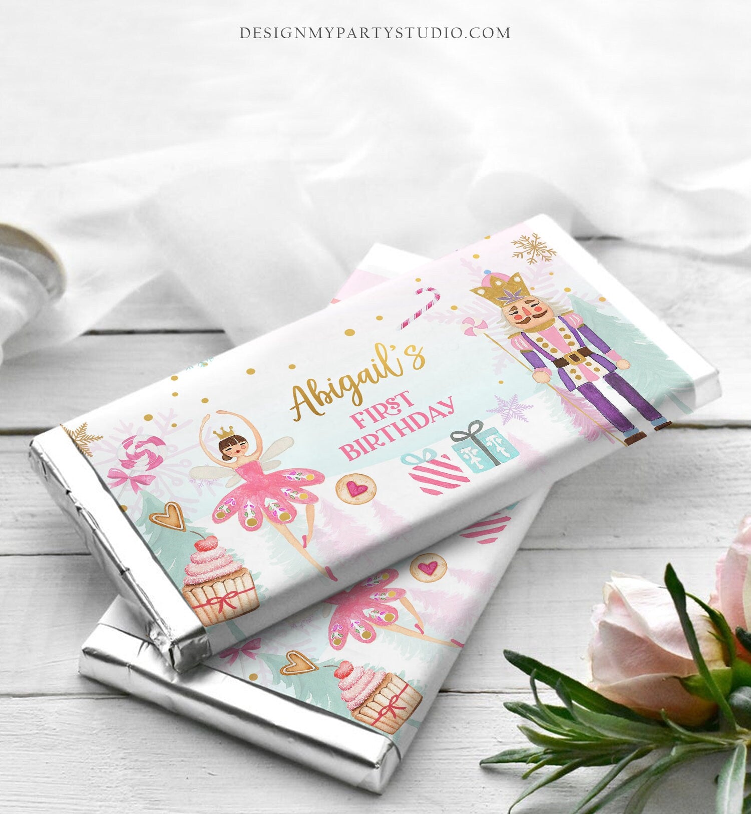 Editable Nutcracker Chocolate Bar Labels Candy Bar Wrapper Nutcracker Birthday Winter Land of Sweets Download Corjl Template Printable 0352