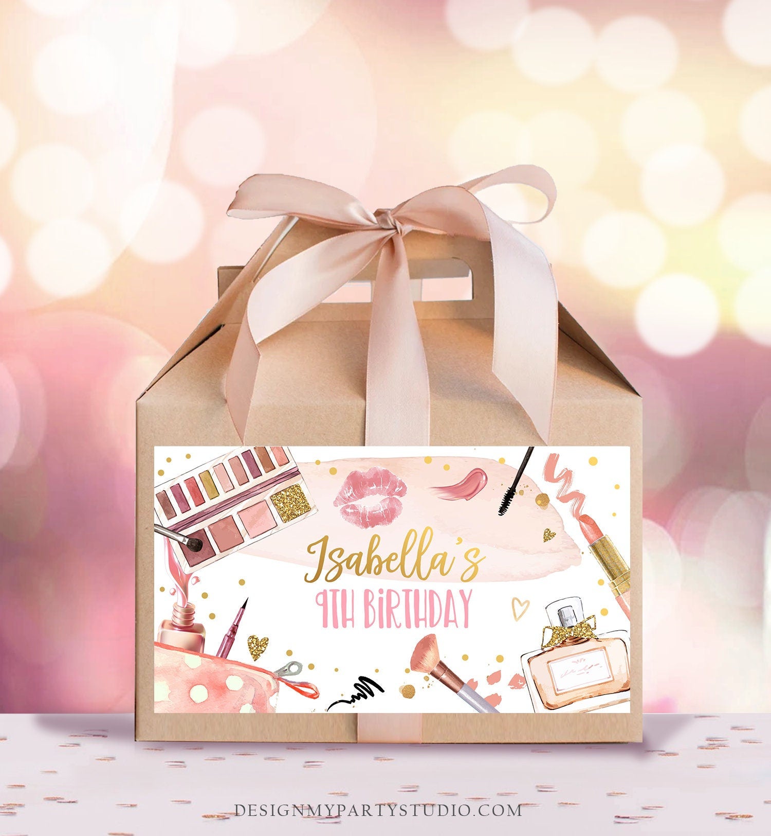 Editable Spa Party Favor Box Glamour Birthday Gable Box Label Girl Pamper Yourself Get Pampered Glam Party Download Printable Corjl 0420