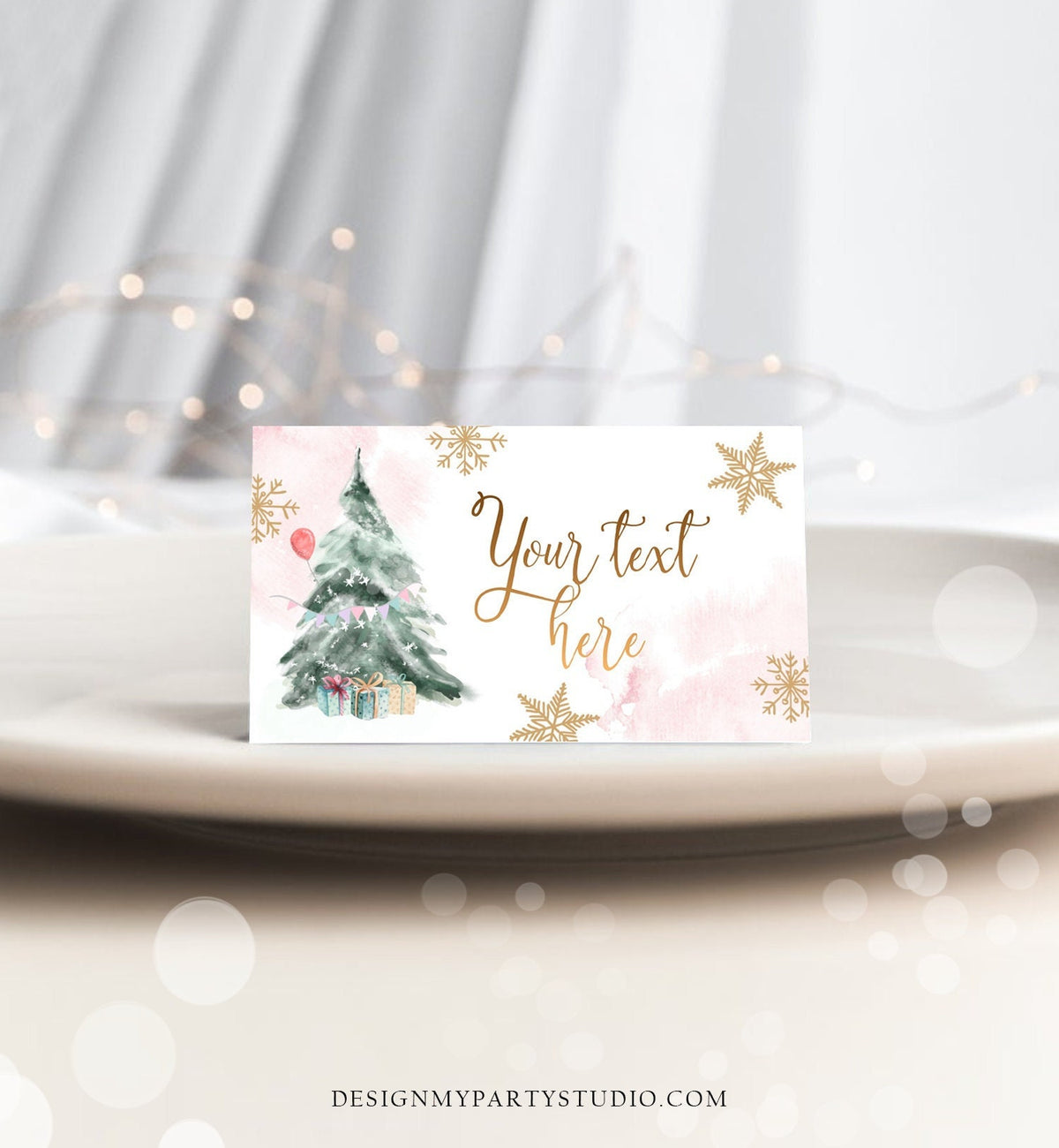 Editable Winter Onederland Birthday Food Tent Cards Winter Tree Labels Girl Christmas Party Place Cards Snow Printable Template Corjl 0363